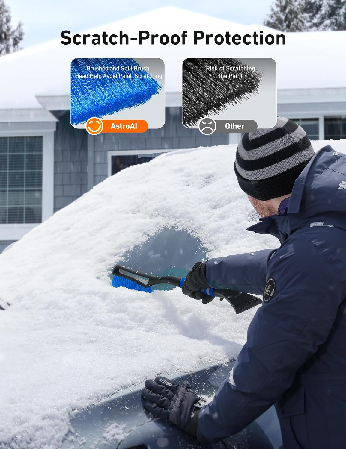 AstroAI 27" 2-in-1 Detachable Snow Brush & Ice Scrapers for Car Windshield