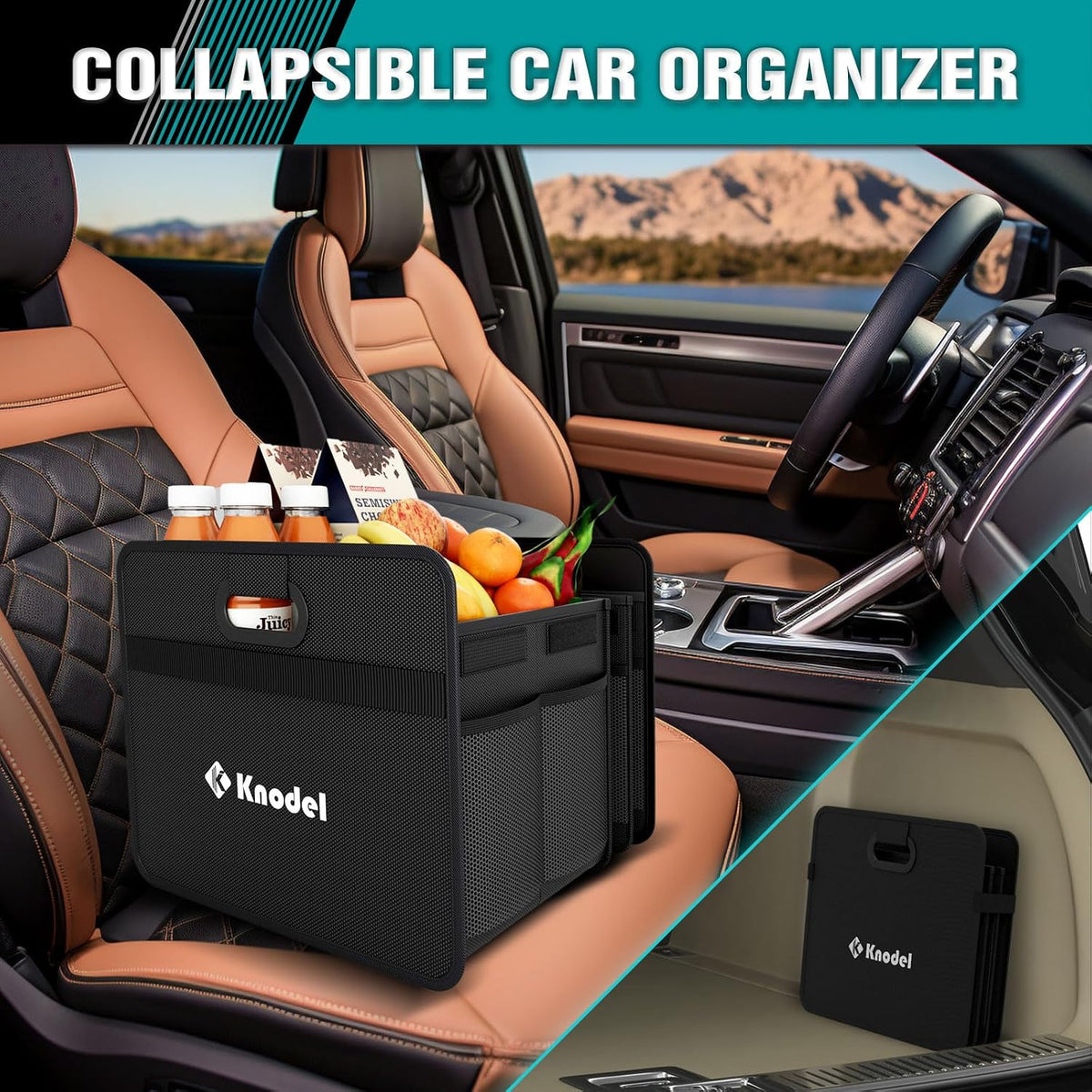 K KNODEL 3 Compartments Trunk Organizer for Car and Suv (Large, Black)