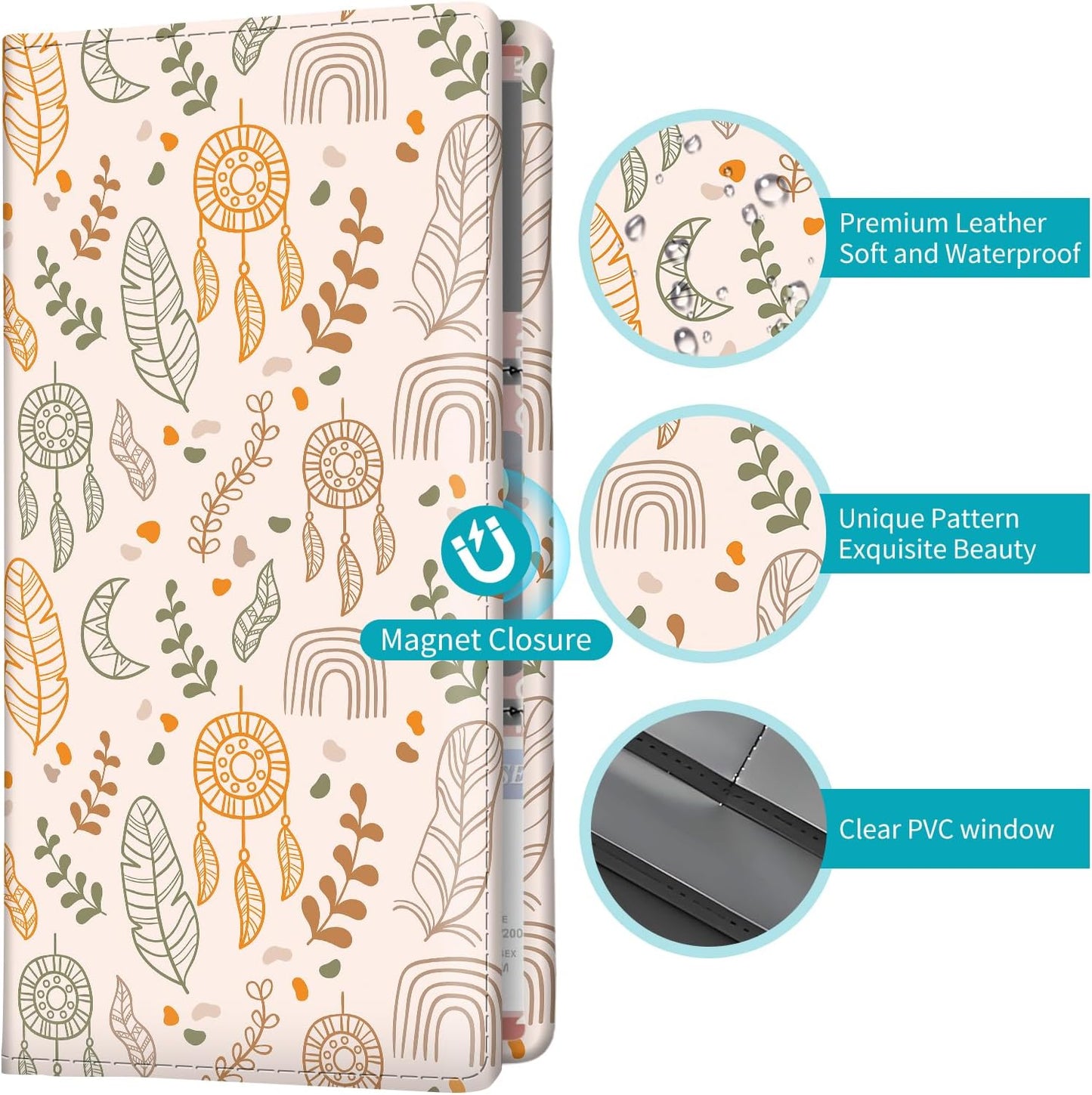 Car Registration and Insurance Holder with Magnetic Shut, Cute Vehicle Glove Box Car Organizer, Premium Interior Car Accessories for Women Men Cute Boho Pattern