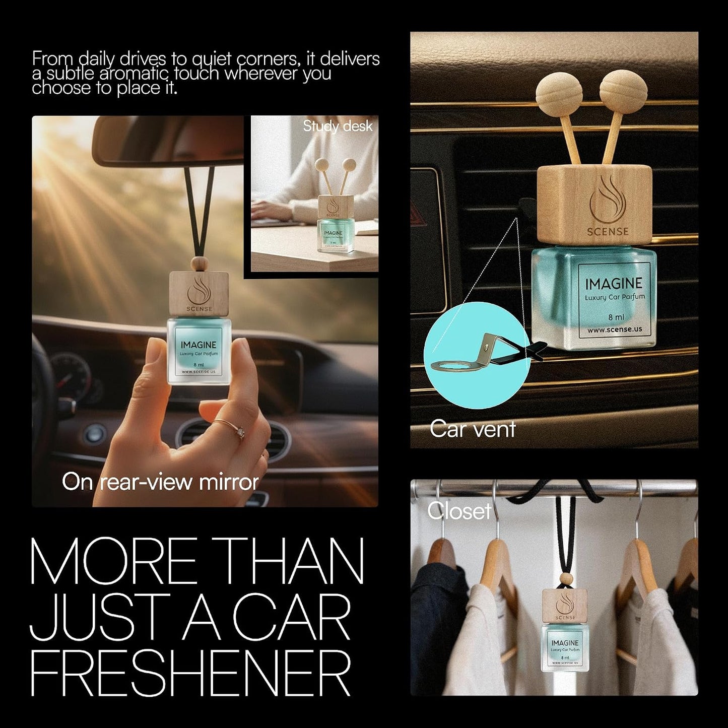 IMAGINE Luxury Car Air Freshener for Men | Perfume Style Car Fragrance Diffuser & Vent Clip | Odor Eliminator Fresh Car Smell Long Lasting Scent Refillable | Premium Car Scent by SCENSE