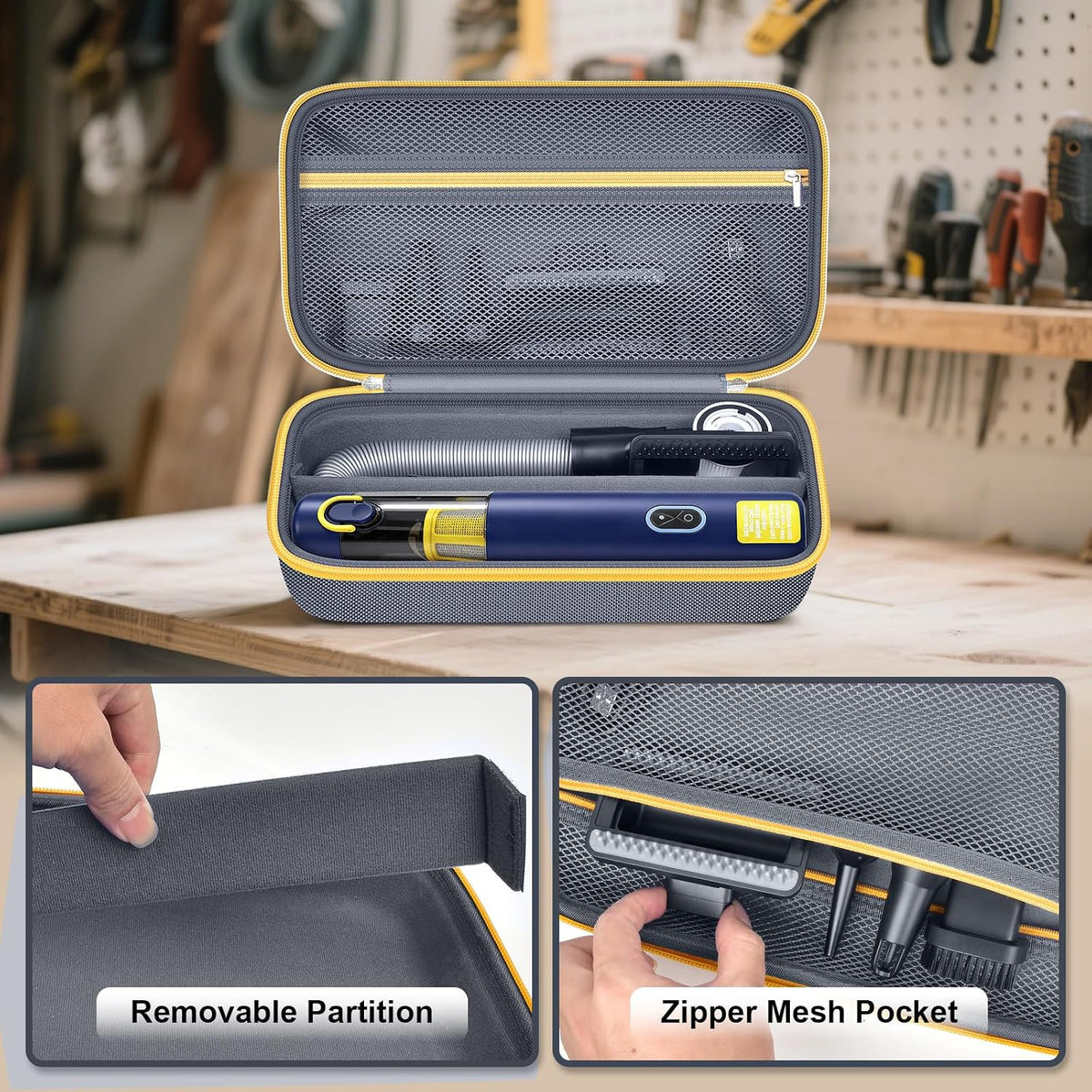 GWCASE Car Vacuum Case Compatible with Fanttik V8/V10 Apex/Mate, Case Only | Removable Divider, Mesh Pocket for Accessories, EVA Shell for Trunk and Garage Storage