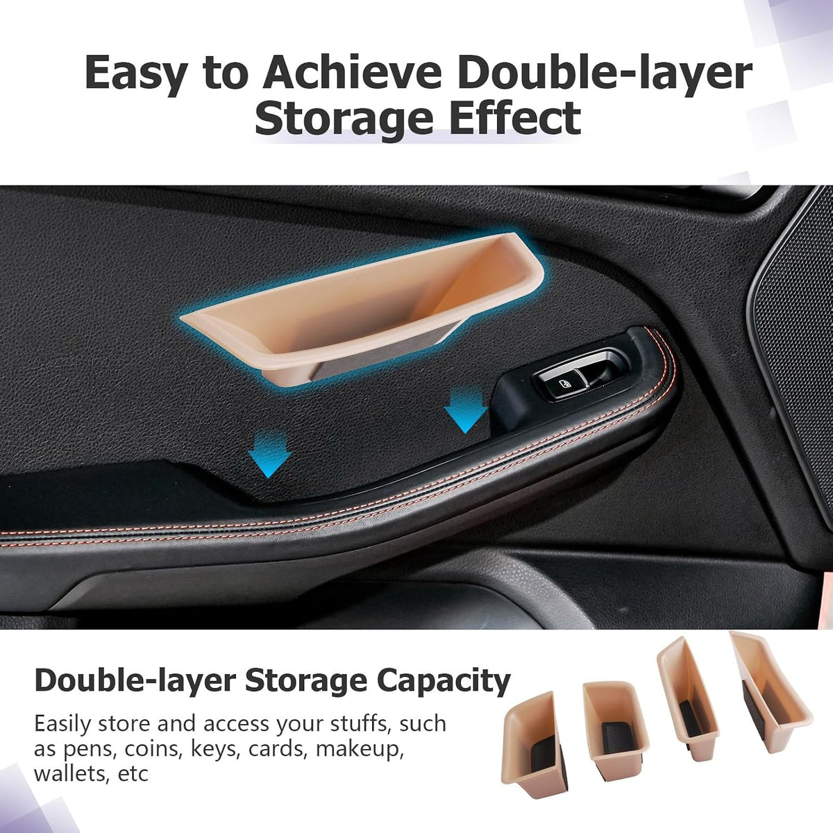 LUWU Door Tray Organizer Compatible with 2015-2026 Porsche Macan S/T/GTS Accessories Center Console Organizer Armrest Console Storage Box Insert Tray ABS Material Beige 4PCS (Not for Macan EV)