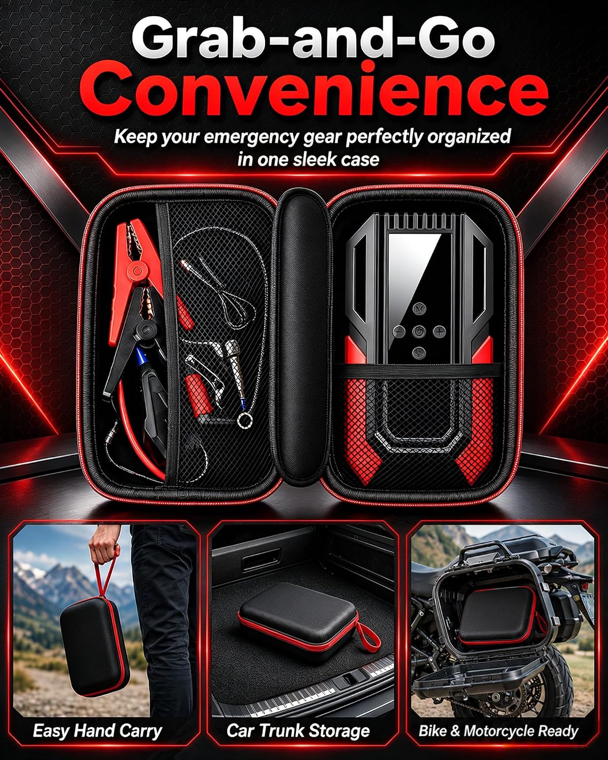 All-in-One Jump Starter with Air Compressor, 10000mAh Car Emergency Kit