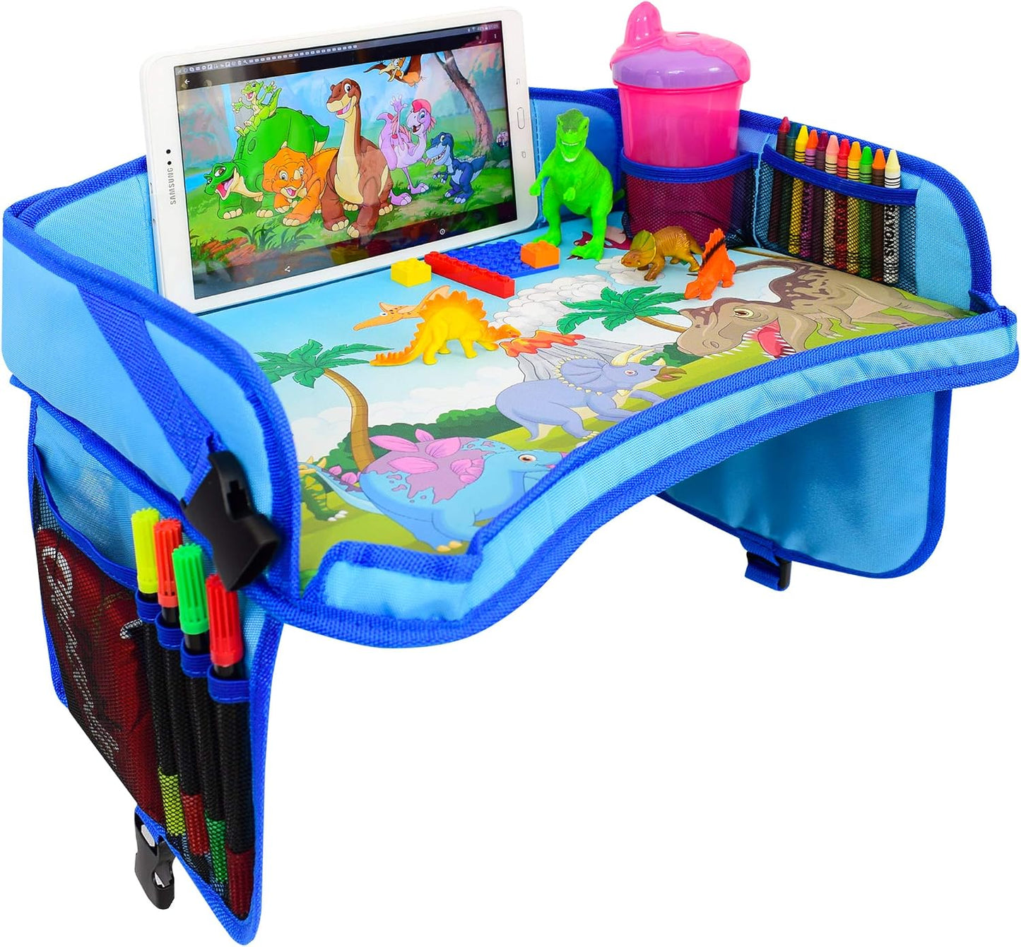 ecoZen Lifestyle Kids Travel Tray & Toddler Lap Desk Organizer - Airplane and Car Seat Table for Road Trip Essentials - Airplane Must Haves for Toddlers - Carseat Tray Kid Travel - Lap Table