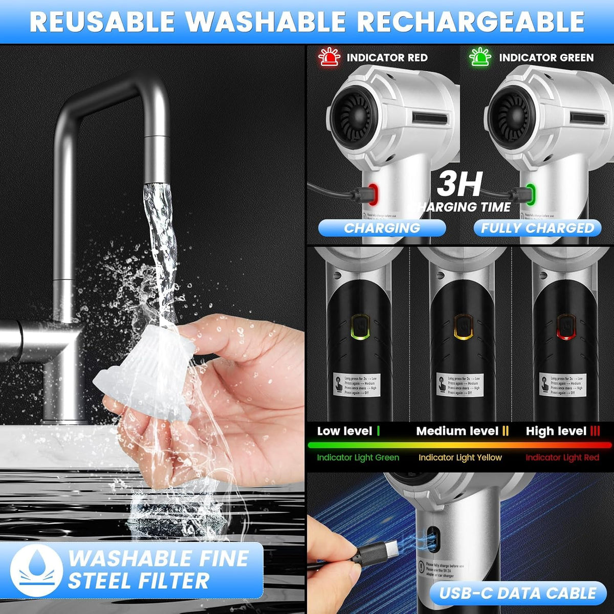 Handheld Car Vacuum Portable Cordless with 18000PA Super Suction, 4 in 1 Portable Air Blower/Car Vacuum 90°Foldable Rechargeable Brushless Motor, Gifts for Men for Home, PC