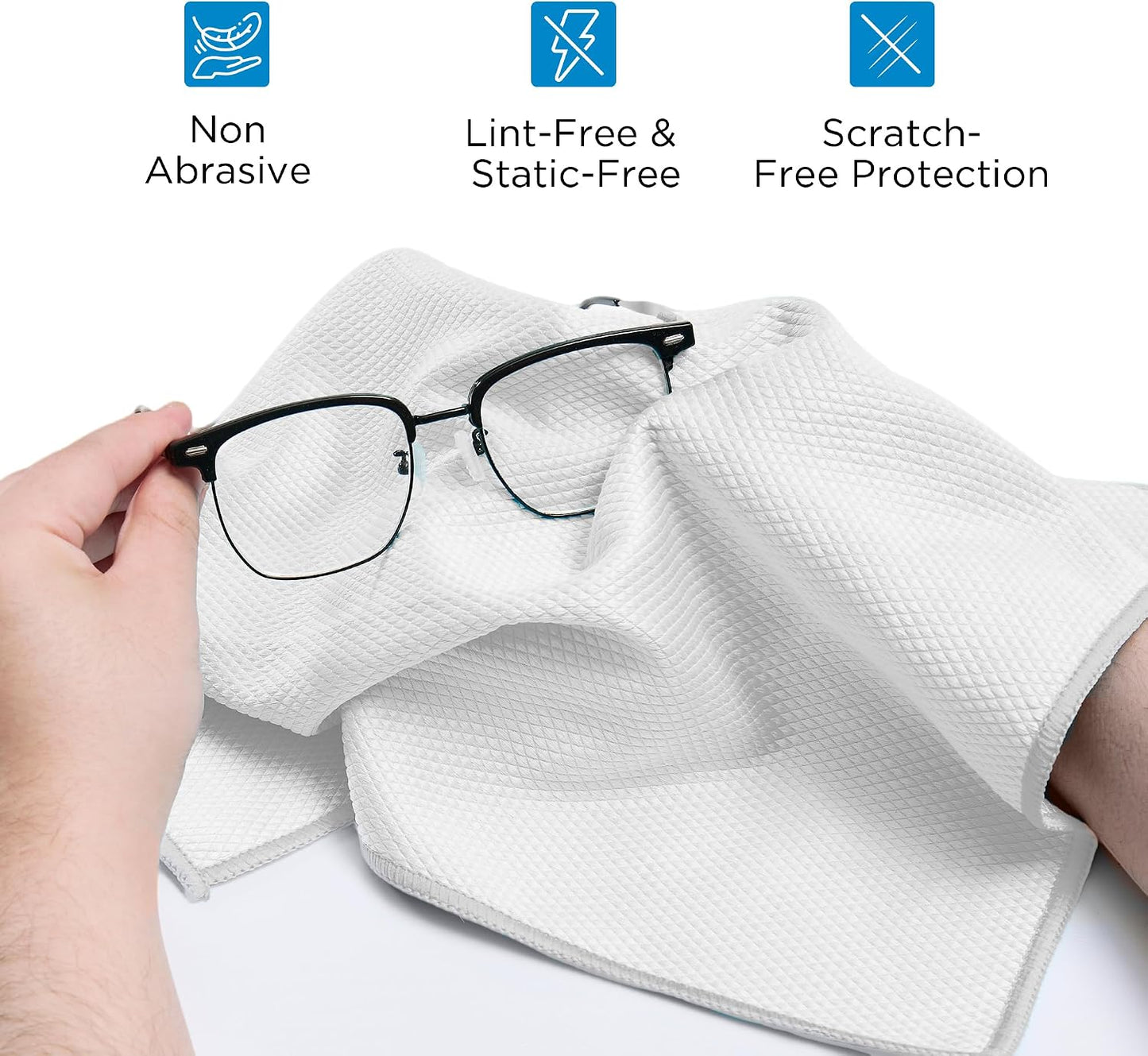 Microfiber Glass Cleaning Cloth, White Gray, 6 Pack | 15.5x15.5 Inches Lint Free Streak Free Stainless Steel Cloth For Window Screen Car