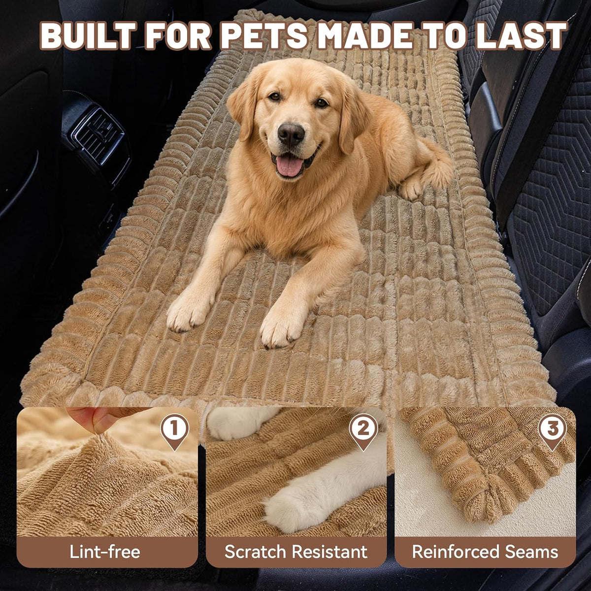 Dog Car Seat Waterproof Bed Cover Back Seat Brown 23.6”x51”