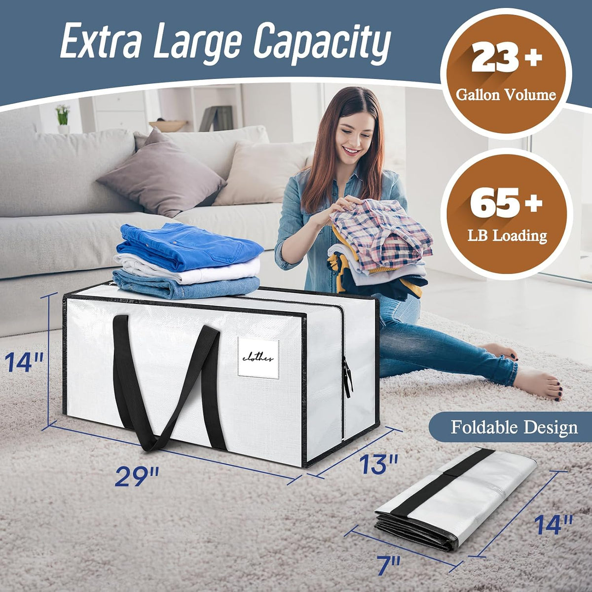 12 Pack Extra Heavy Duty Large Moving Bags with Strong Zipper, White