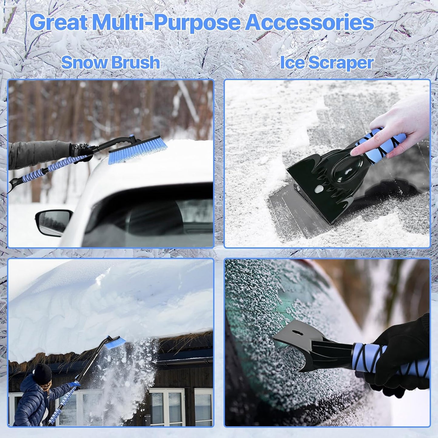 44" Snow Brush and Ice Scrapers Detachable, 360° Pivoting Soft Bristle Head,Foam Grip, for Car,Trucks,or SUV Window & Windshield Tool