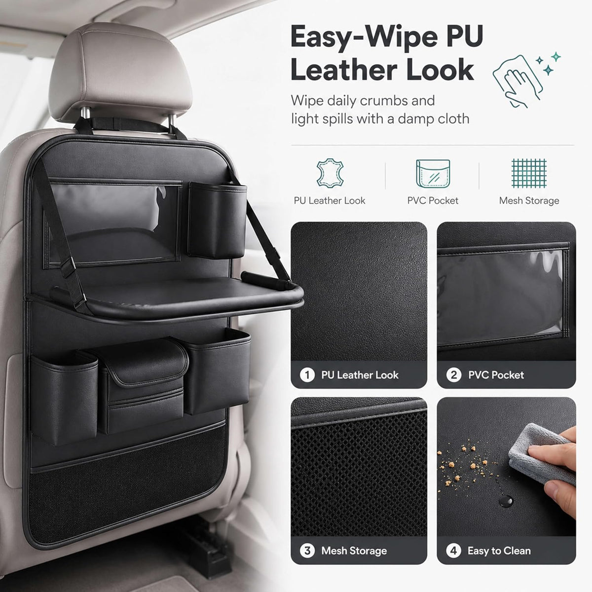Backseat Car Organizer with Tray, Car Seat Back Organizer, 1 Pack