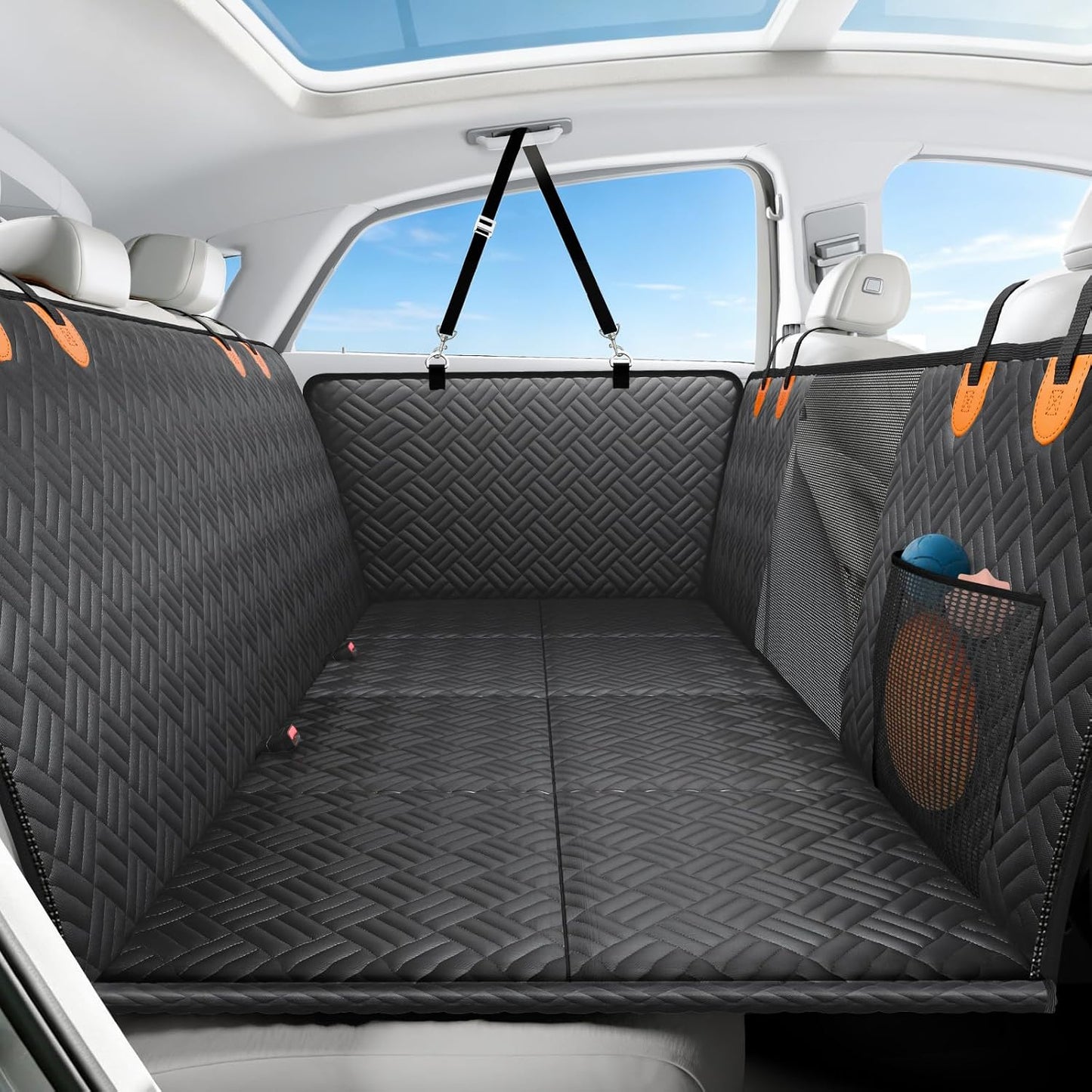 PROZAR Dog Car Seat Cover for Back Seat, Hard Bottom Back Seat Extender, Back Seat Pet Cover for Dogs - Supports 400lbs, Waterproof Heavy Duty Scratch Dog Hammock for Compact Cars/SUVs, 51in