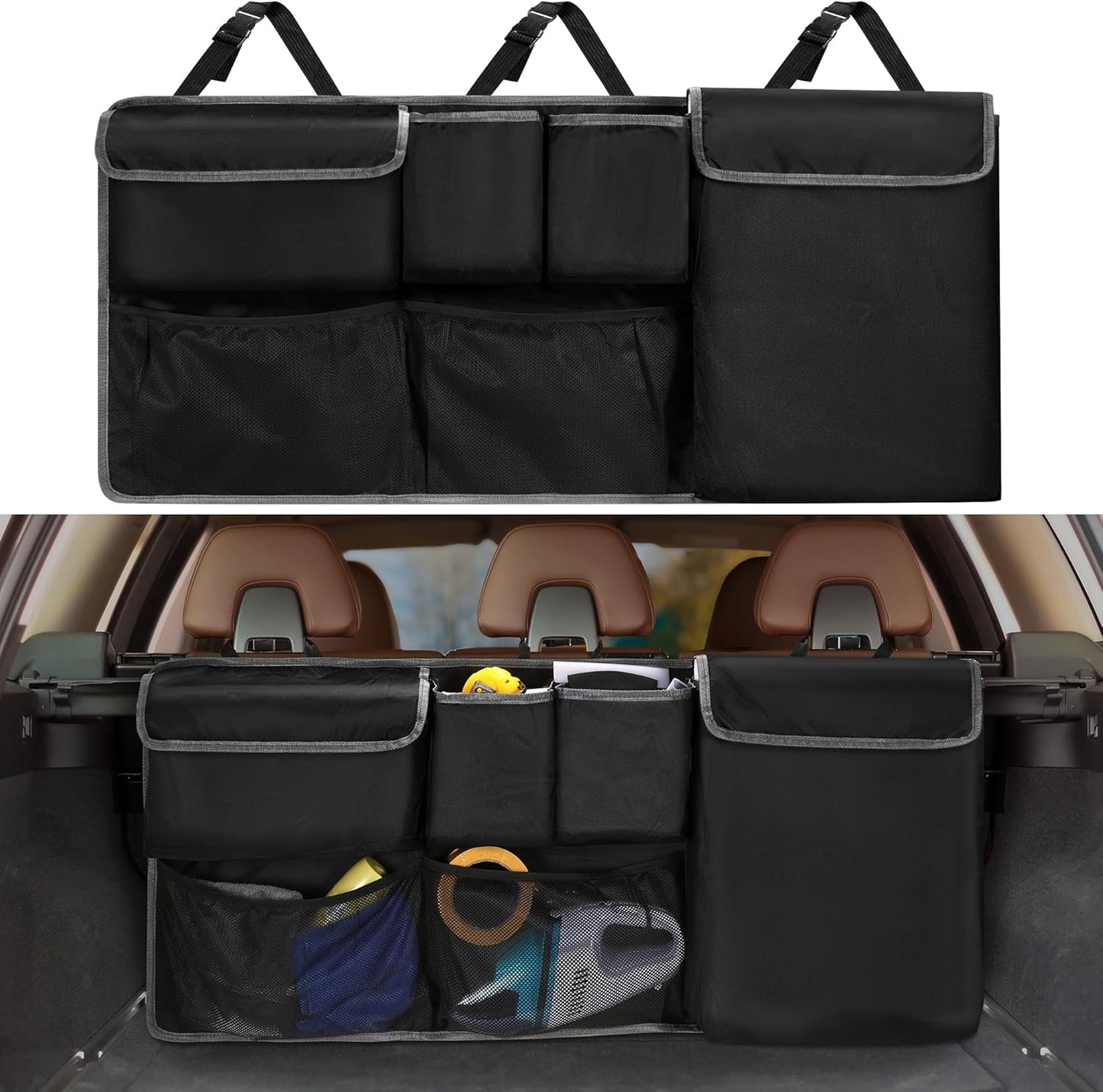 XHRING Car Trunk Organizer Storage Backseat Hanging Organizer Bag for Ford Bronco/Bronco Sport Escape Explorer Edge Expedition Ecosport 2/4 Door Sport Base Limited XL XLT SUV Accessories 2000-2026