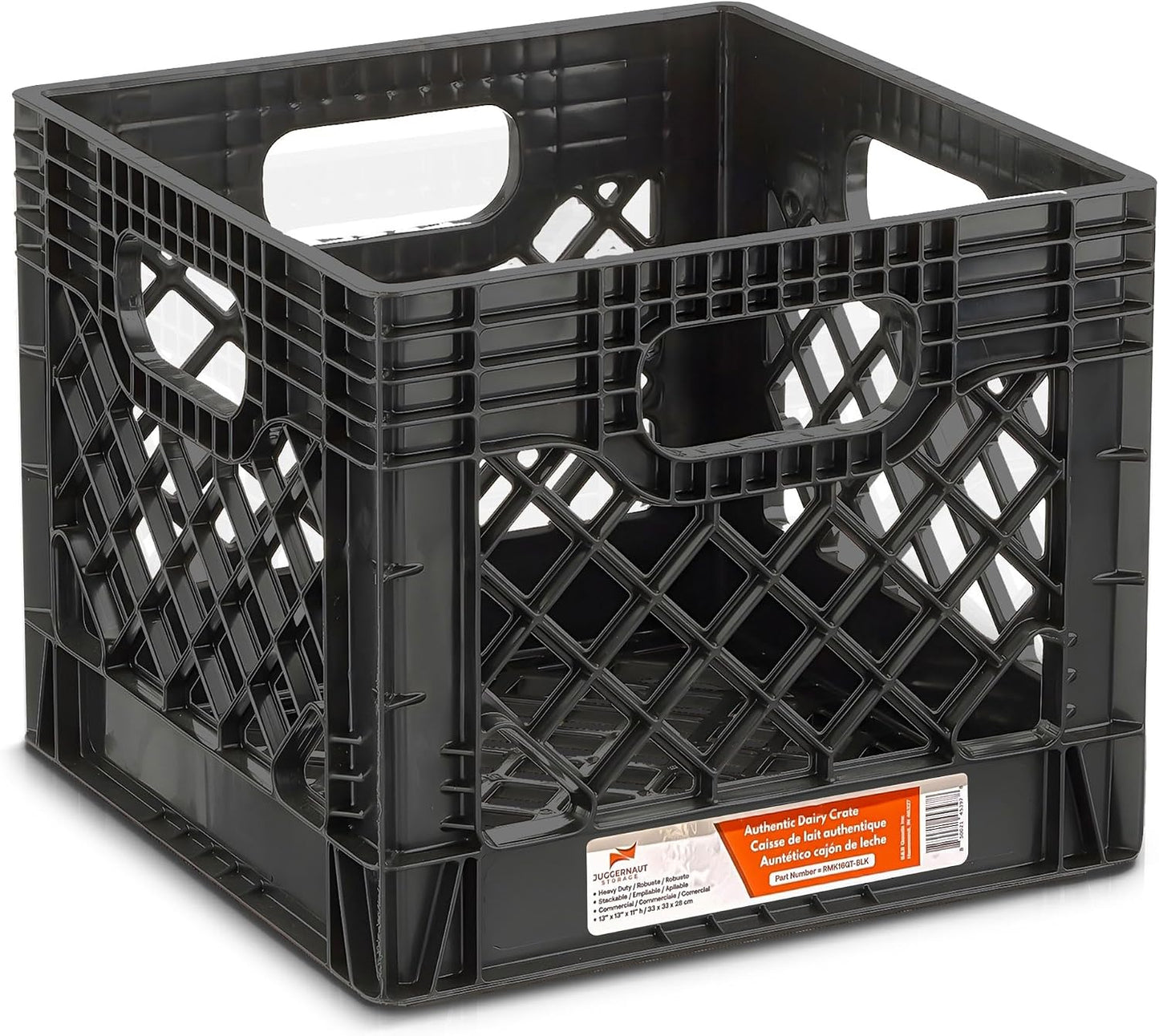 Juggernaut Storage 2-Pack Stackable Heavy Duty Milk Crates with Handles, 16 Qt, Black - Organizing Plastic Crate Basket for Grocery Shopping, Home Supplies, and Bathroom Accessories
