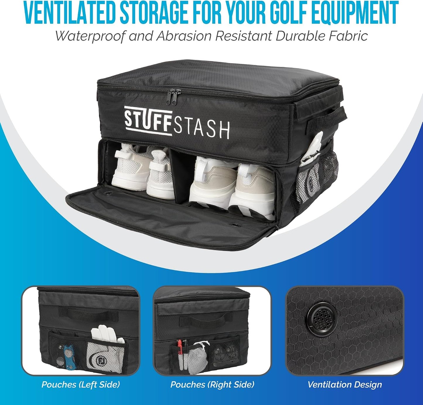 STUFFSTASH Golf Trunk Organizer for Car – Rigid, Won’t Collapse | Ventilated Shoe Compartment, Adjustable Dividers & Mesh Pockets | Golf Gift for Men & Women | Premium Car Trunk Storage Organizer
