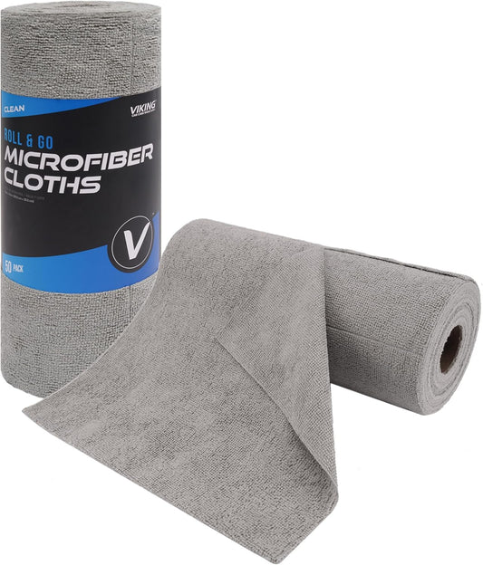 VIKING Microfiber Cleaning Cloth Roll, Reusable, 12 inch x 12 inch, 50 Pack