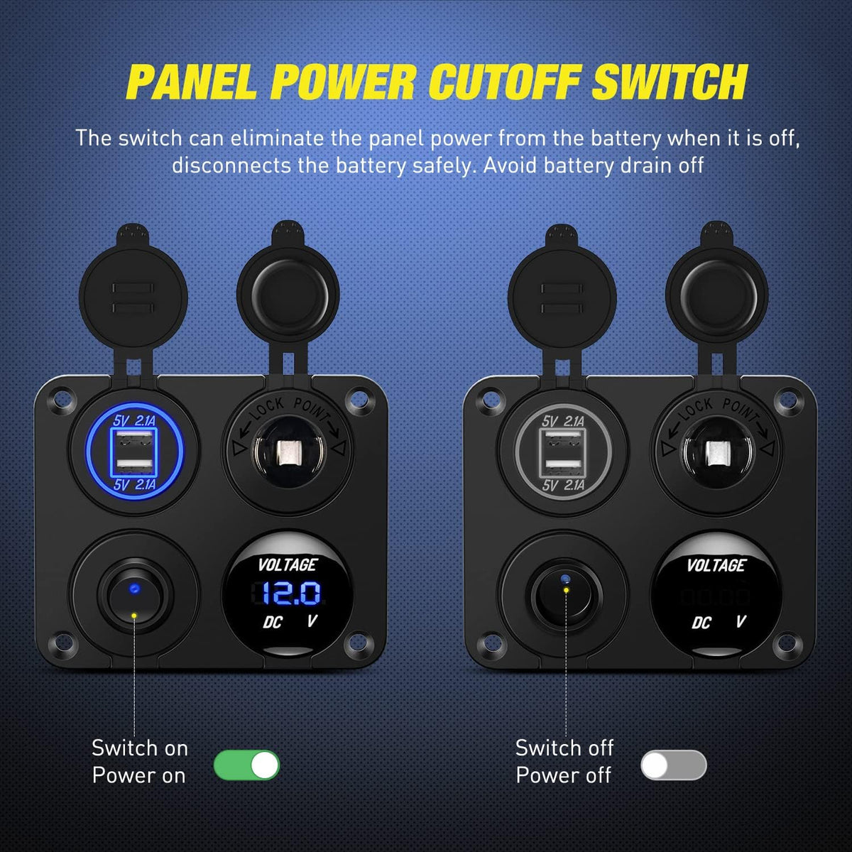 Nilight 4 in 1 ON OFF Charger Socket Panel Dual USB Charger Power Outlet LED Voltmeter Cigarette Lighter Socket LED On Off Rocker Toggle Switch for Truck Car Marine Boats RV, 2 Yeas Warranty