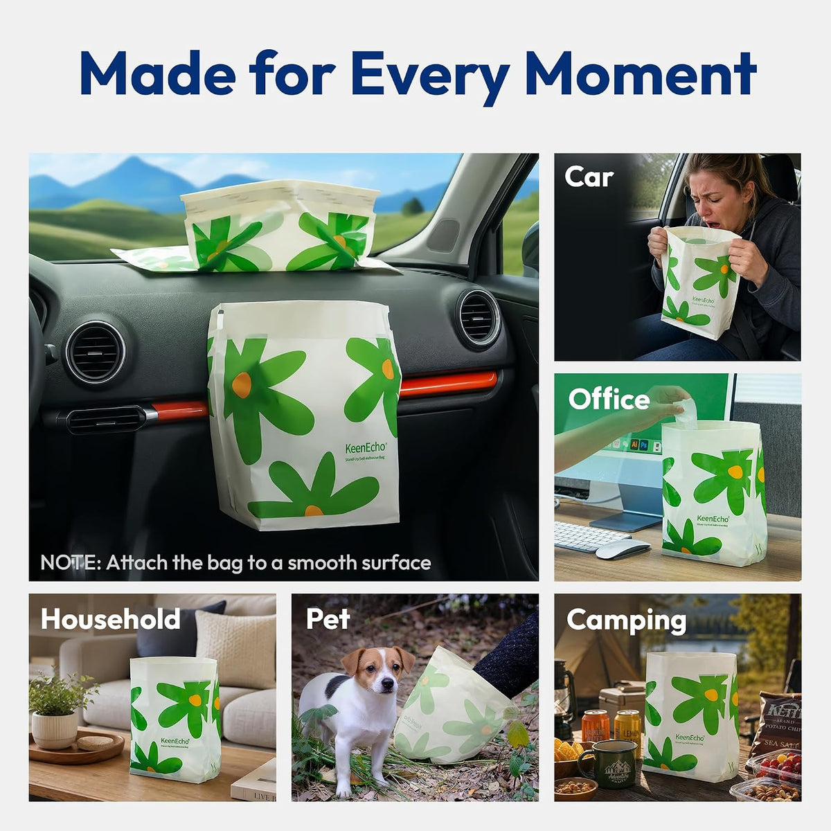 Disposable Car Garbage Bin Bags, Vomit Trash Bags made with Recycled HDPE for Boat, Plane, Travel, Camping, Bedroom, Study Room, Office and Car, 20 pcs
