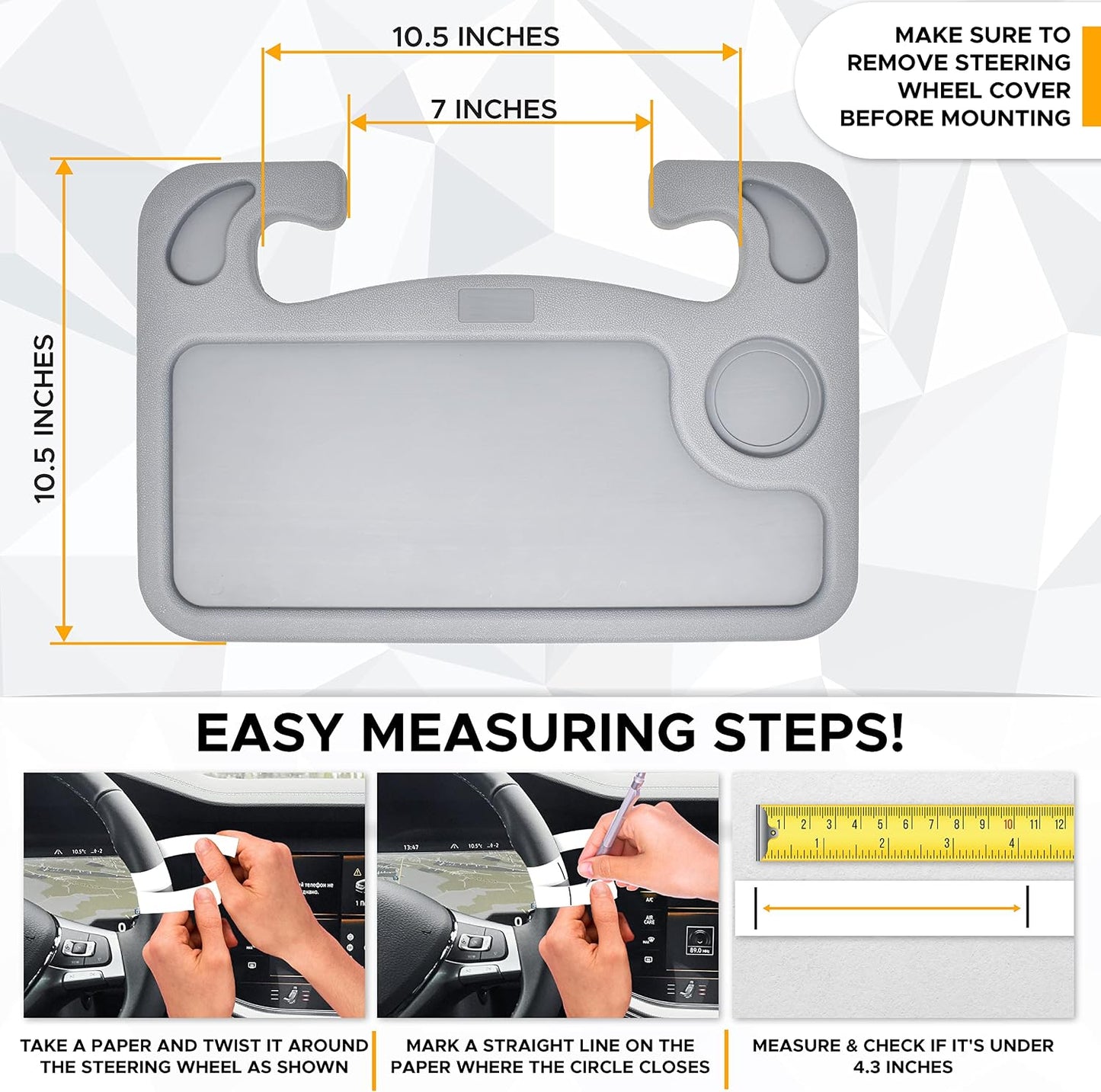 EcoNour 2 in 1 Car Steering Wheel Desk | Steering Wheel Tray for Laptop Car Mount with Pen Holder | Car Food Grey Tray for Eating with Drinks Holder | Multipurpose Travel Car Accessories