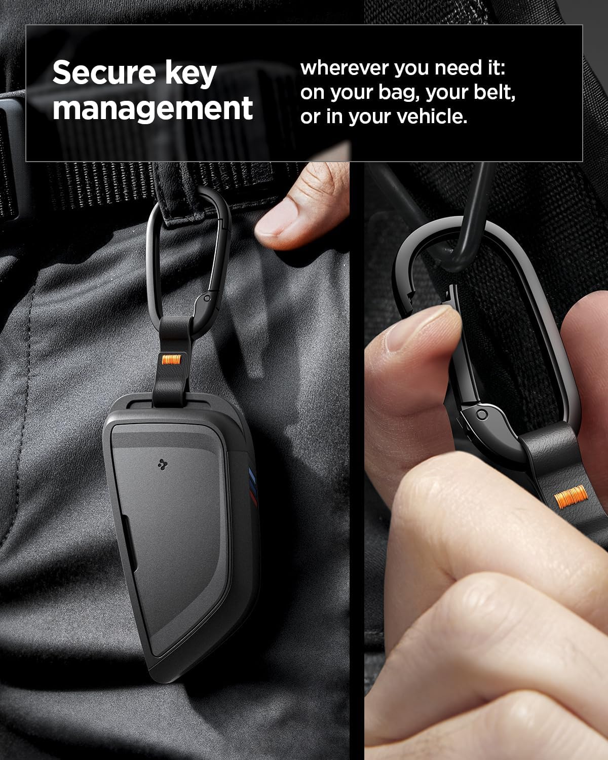 Spigen Light Slim Key Fob Cover with Carabiner [Sleek Carbon Fiber Accents] Designed for BMW G Series Smart Key Fobs (1 Pack)