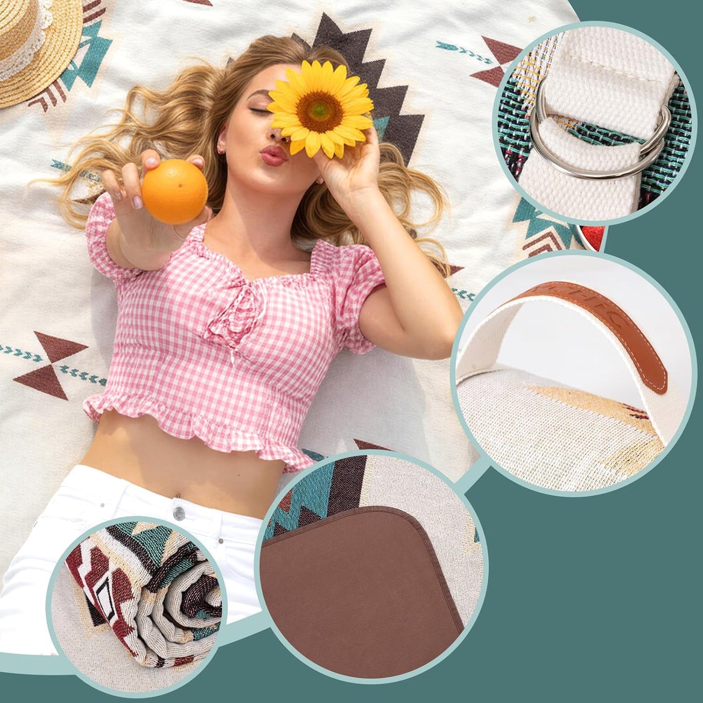RYCHIC 2 in 1 Extra Large Camping Blanket Outdoor Rug Picnic Yoga Mat Lightweight Car Essential Roadtrip Gadget Rv Accessories Glamping Gear Must Haves Hiking Backpacking Necessities Women Beach Gift