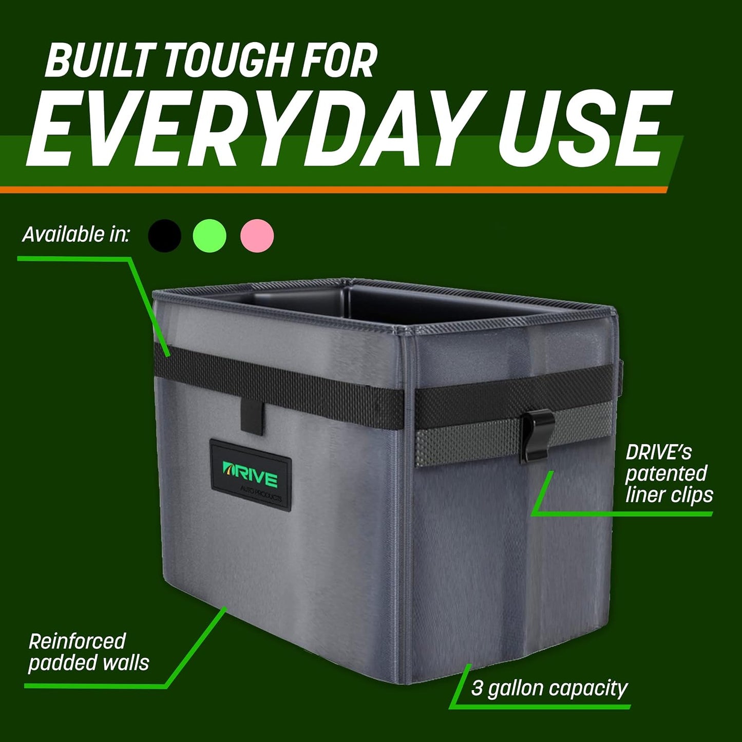 Drive Auto Car Trash Can - Leakproof, Hanging Garbage Bin with 20 Trash Bags and Black Adjustable Strap - Truck & Car Accessories for Men and Women - Grey with No Lid