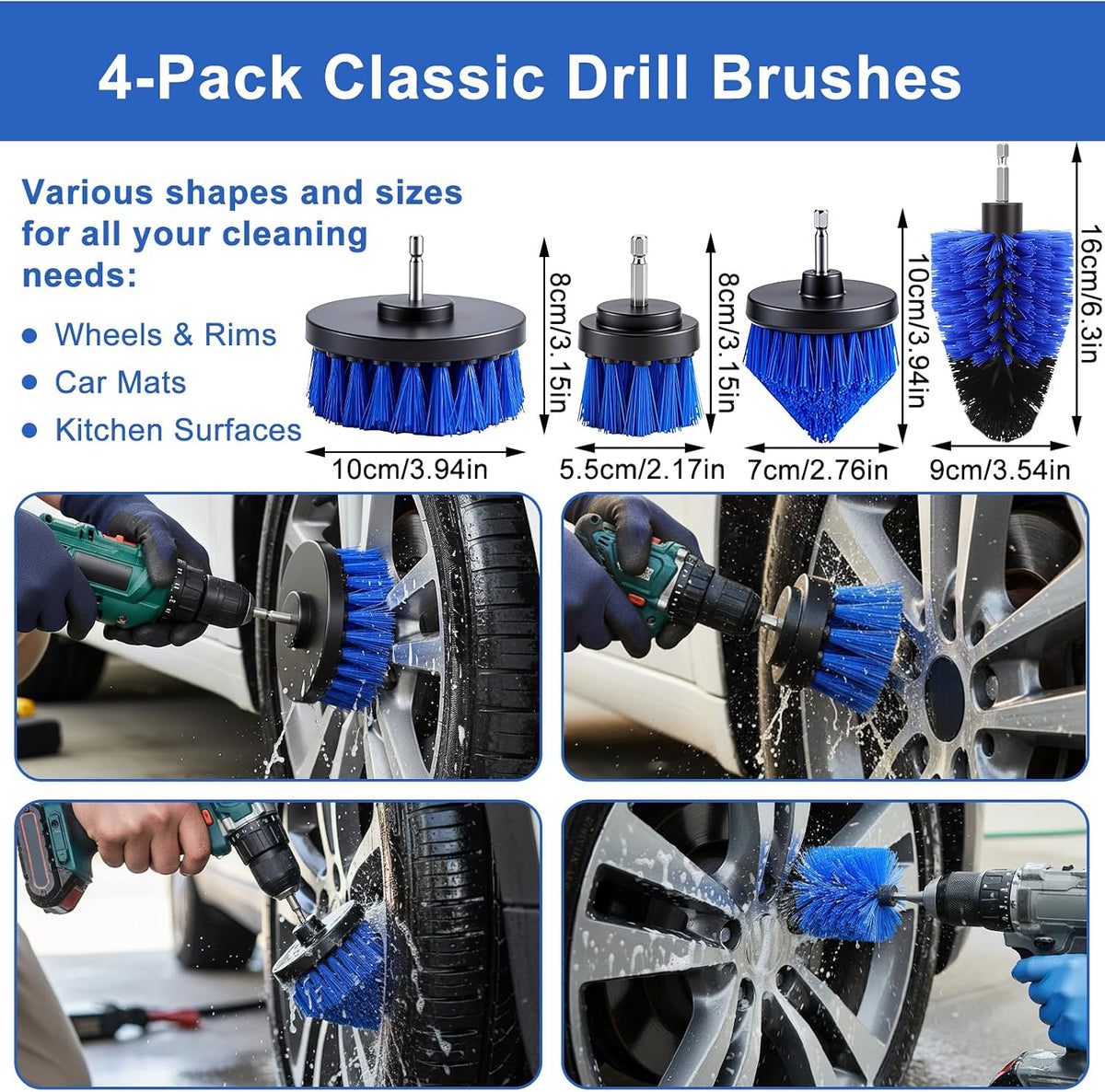 32-Piece Car Detailing Kit with Drill Brush Attachments & Polishing Pads – Professional Auto Detailing Brushes, Wheel & Tire Cleaning Tools with Storage Bag (Blue)