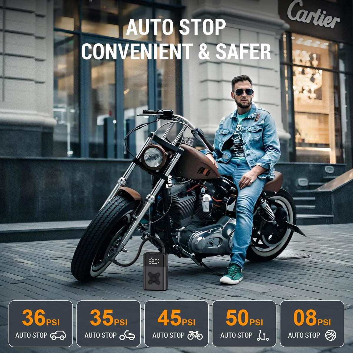 Tire Inflator Portable Air Compressor, 150PSI Air Pump for Car Tires, Electric Bike Pump with Digital Tire Pressure Gauge, Portable Tire Inflator for Compact Car, Electric Motorcycle, Bike (Black)