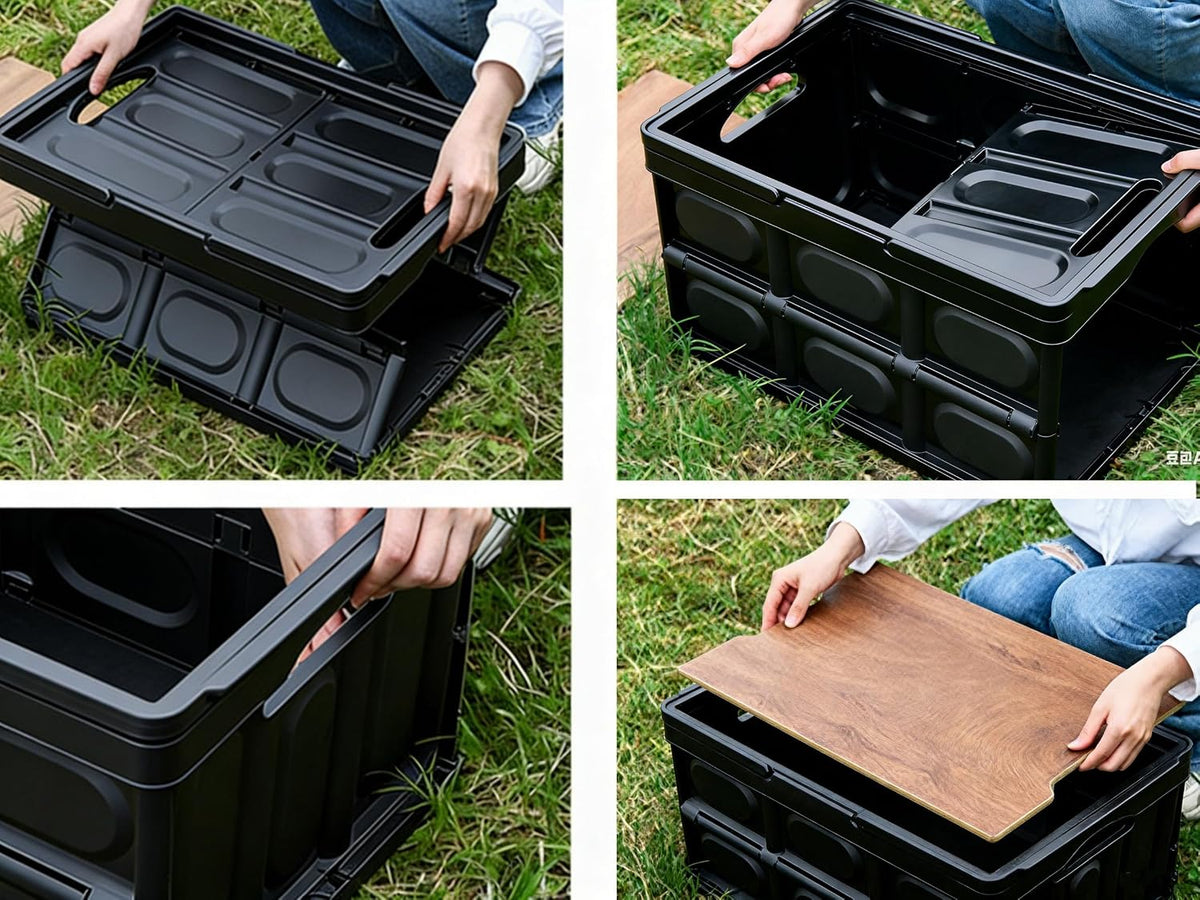 Plastic Car Trunk Organizer Box Collapsible Storage Bin with Lid 2PCKS