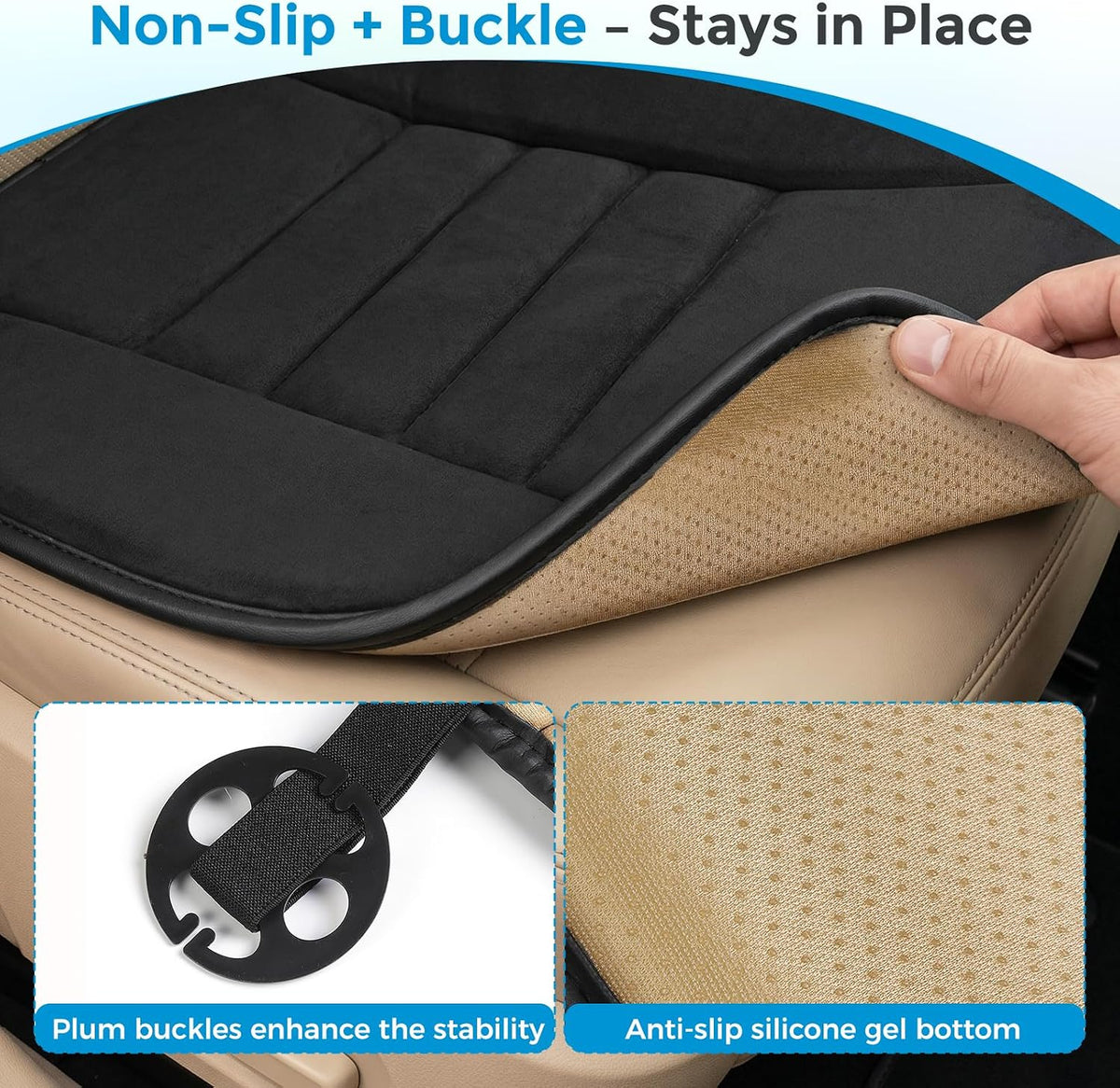 Tsumbay Car Seat Cushion, Memory Foam Seat Cover with Non-Slip Bottom, Universal Fit for Cars, Homes, and Offices - Soft and Comfortable, Black