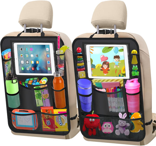 XBRN 2 Pack Car Backseat Organizer, Car Seat Organizer Kick Mats Back Seat Protector with 11" Tablet Holder, Car Storage Organizer for Kids,10 Storage Pockets Travel Accessories