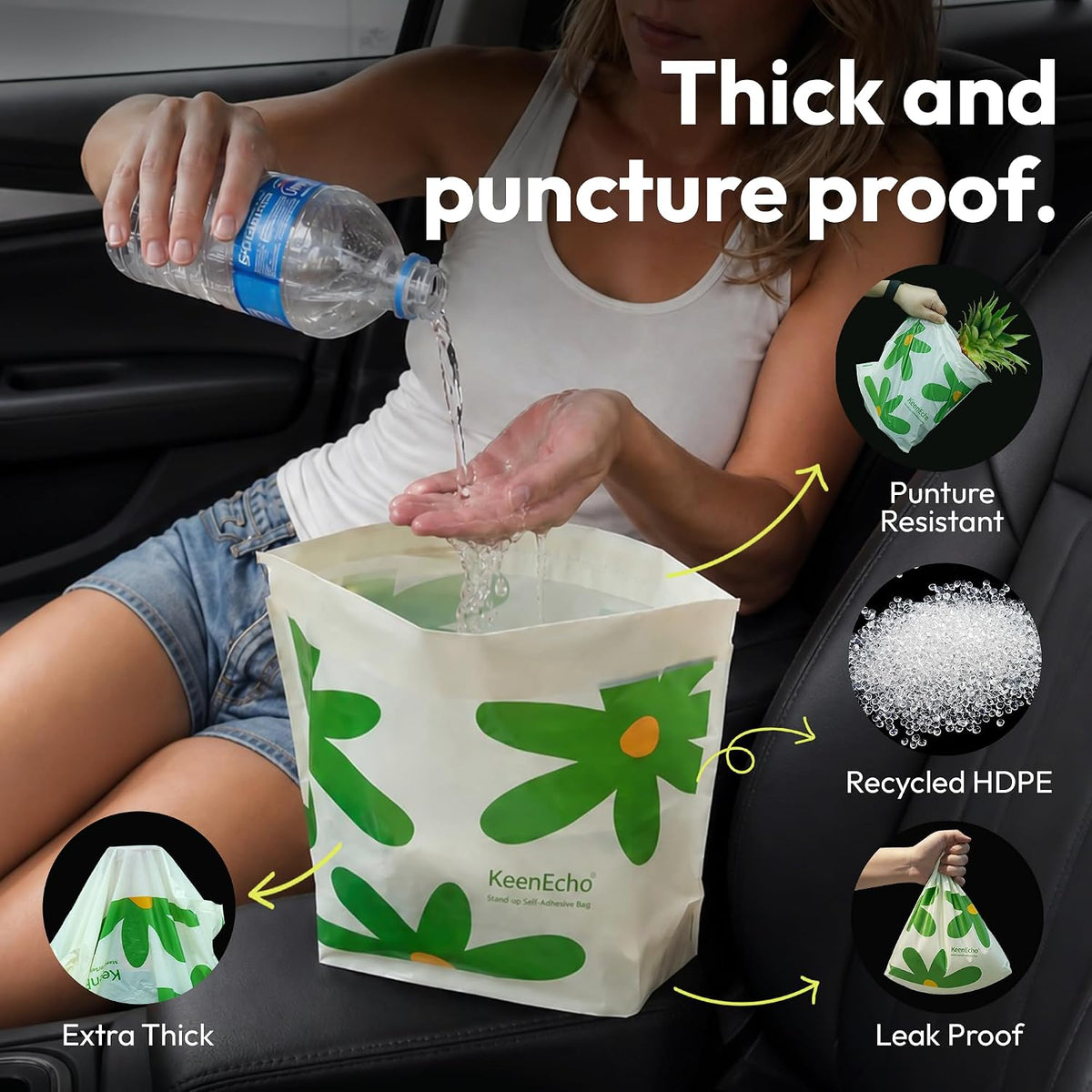 Disposable Car Garbage Bin Bags, Vomit Trash Bags made with Recycled HDPE for Boat, Plane, Travel, Camping, Bedroom, Study Room, Office and Car, 20 pcs