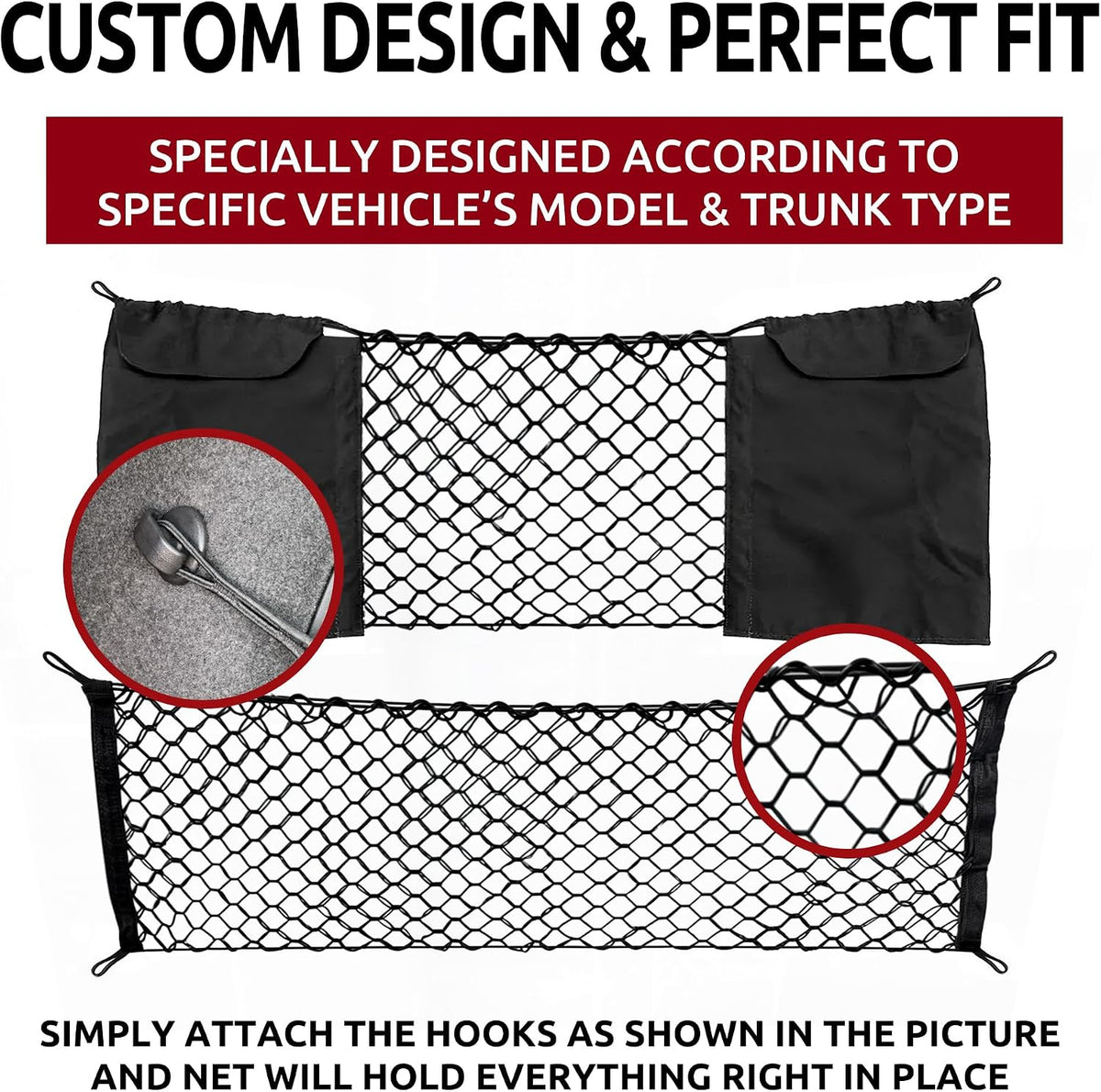Envelope Style Front & Back Trunk Mesh Cargo Net for Chevrolet Corvette C8 2020-2026 - Car Accessories - Premium Trunk Organizers and Storage - Vehicle Carrier Organizer for Chevrolet Corvette C8