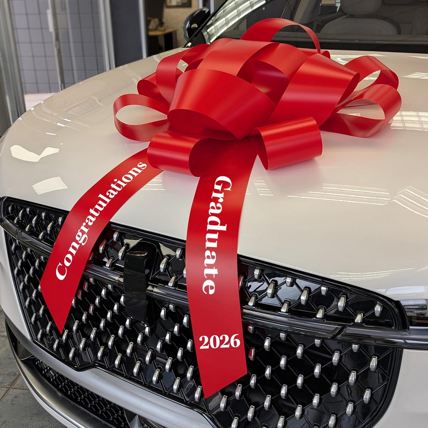 Giant 30 Inch Red Magnetic Car Bow Grad Year 2026 JumBow Weather Resistant Vinyl No Assembly Handmade USA Congratulations Graduate High School College
