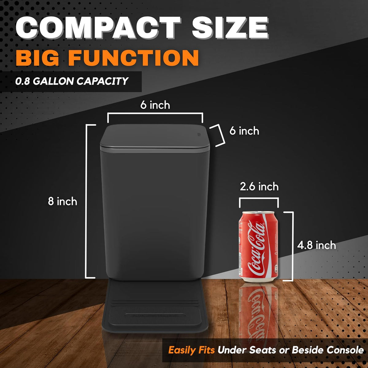 Car Trash Can with Lid, 0.8 Gallon Medium Car Garbage Bin with Stability Base Flap & Spikes for Car Humps and Flat Floors, Durable Plastic Auto Trash Container