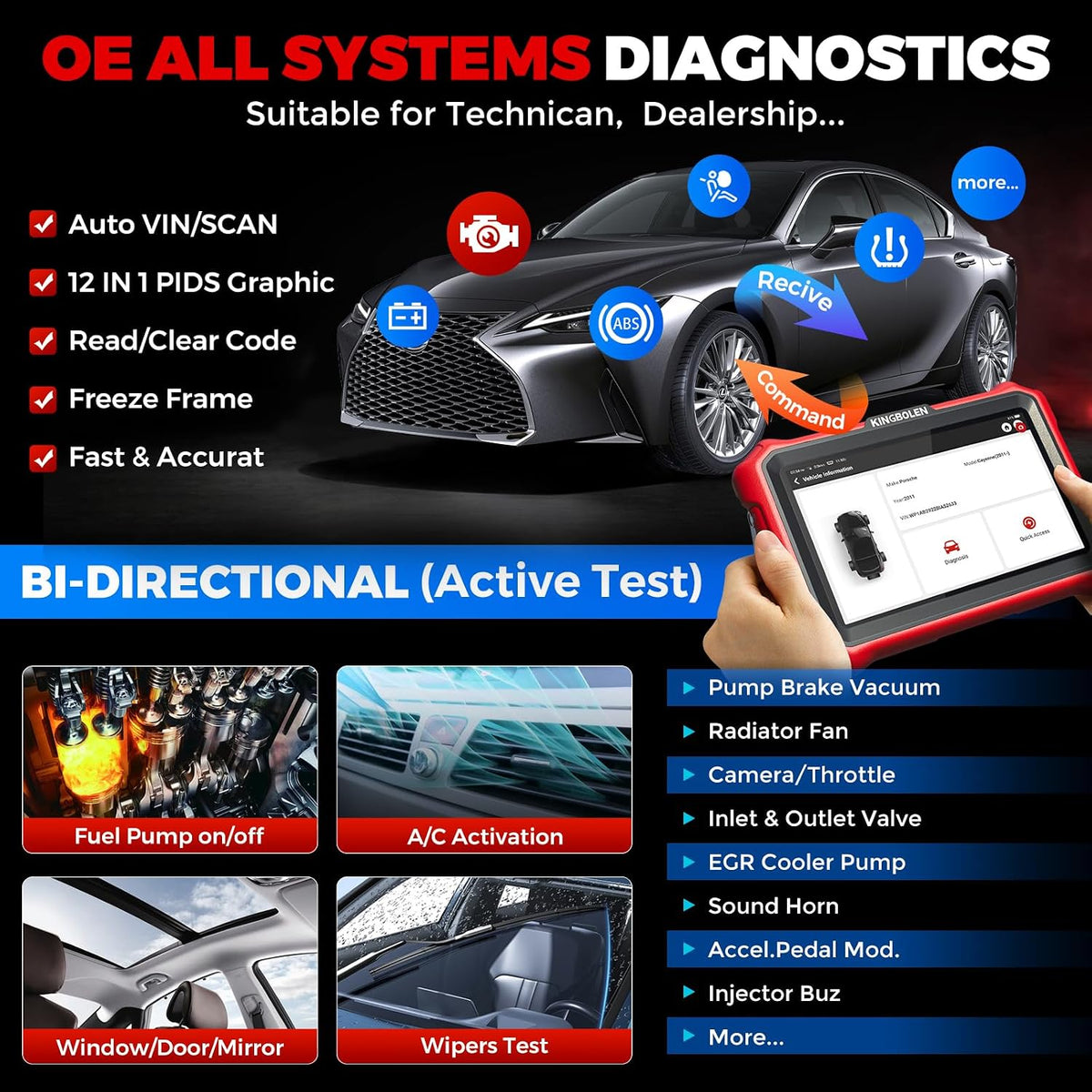 KINGBOLEN K8 Pro OBD2 Scanner, 8'' Bidirectional Scan Tool, 34+ Reset