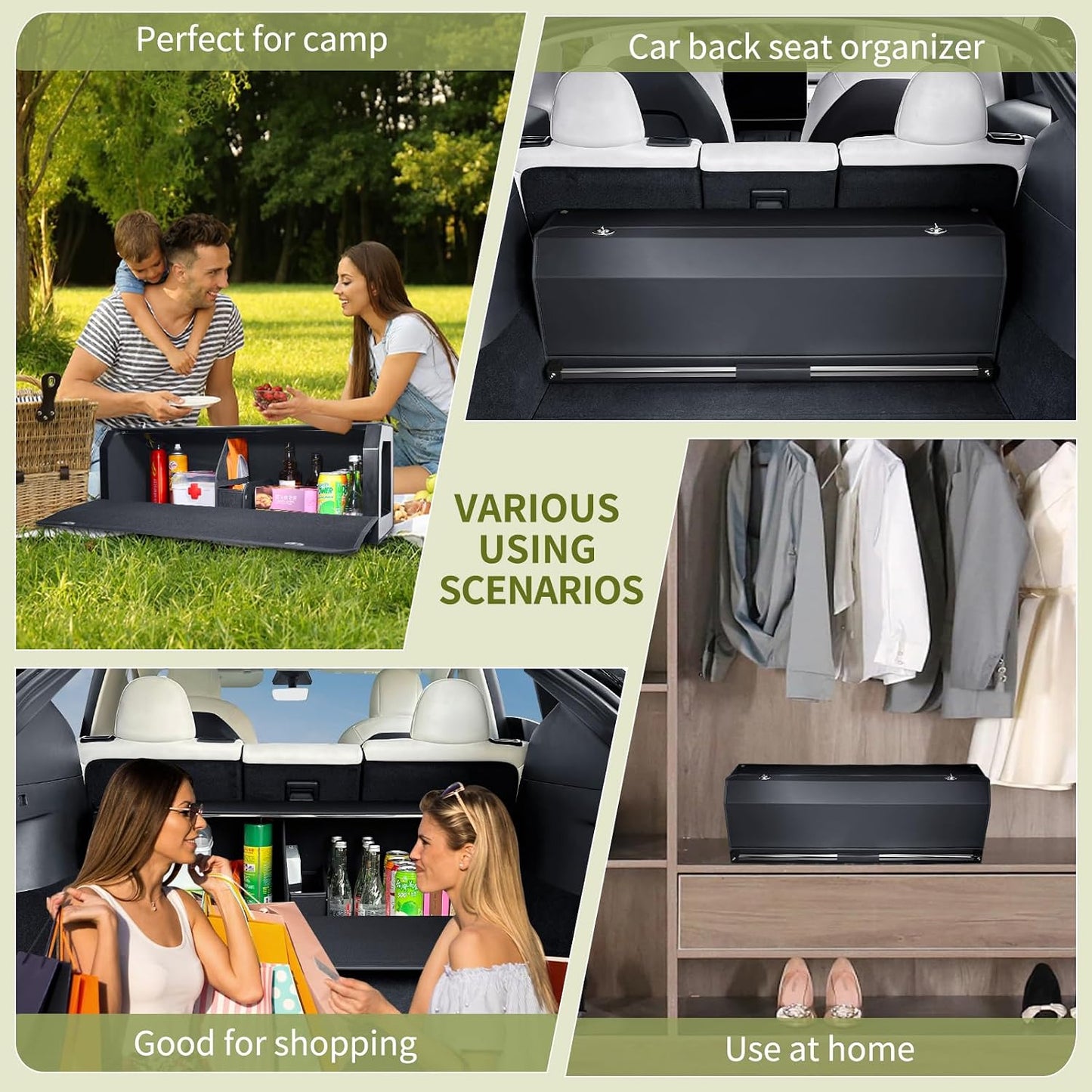 Car Trunk Organizer for 2022-2023 Tesla Model Y (5-Seater), Leather Trunk Organizer with Lid and Push-pull Handle Large Suv Storage Organizer (Black, 37.01 x 11.42 x 12.2in)