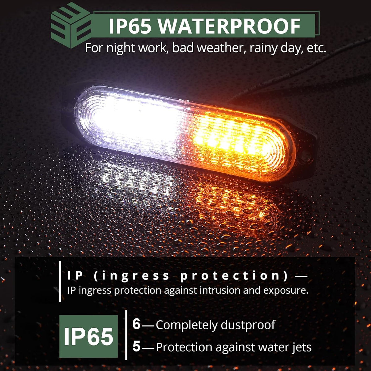 EYPINS LED Surface Mount Strobe Lights for Trucks,White Amber Strobe Light