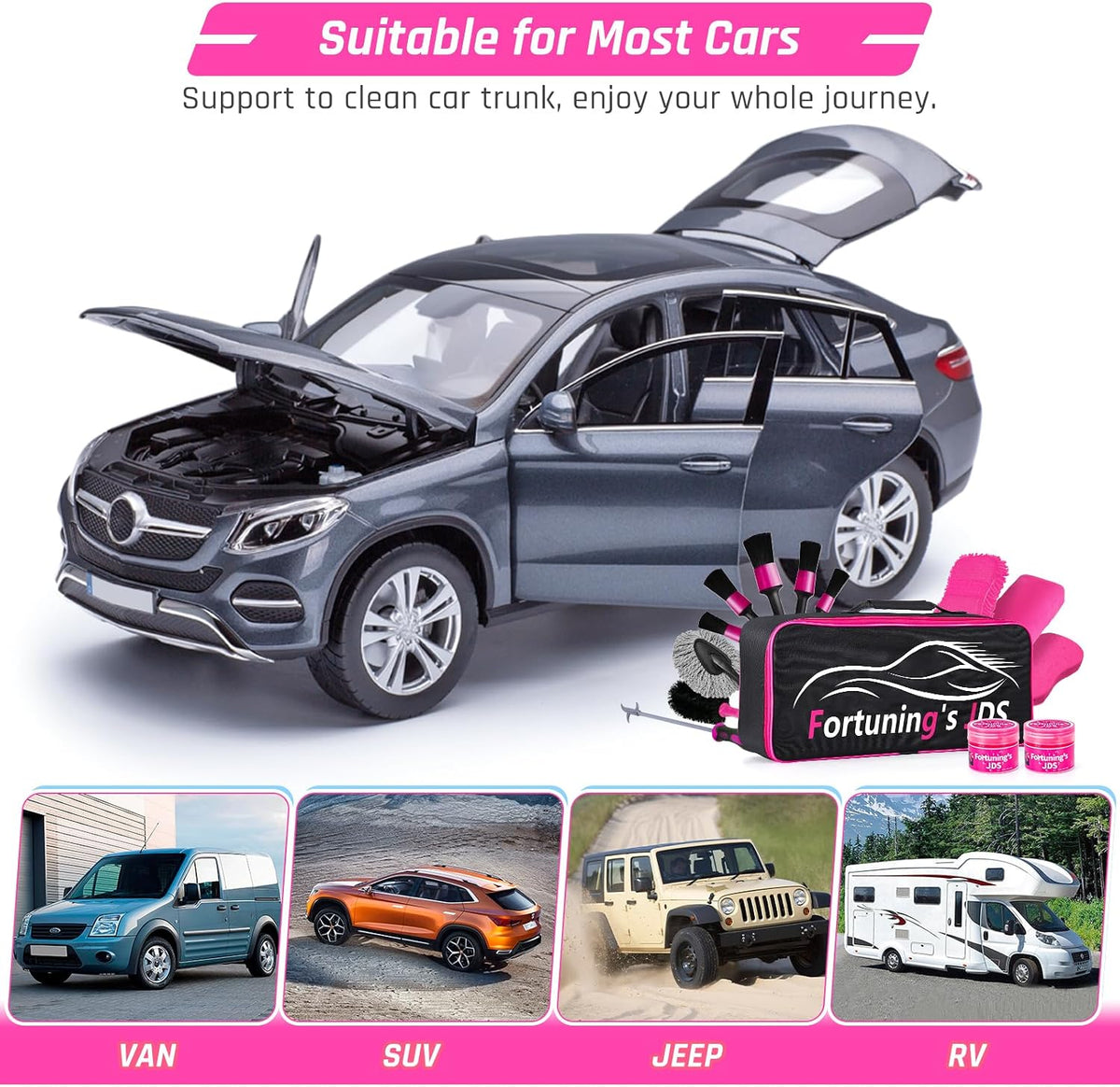 34PCS Car Detailing Brush Set, Car Detailing Kit, Car Detailing Brushes, Car Cleaning Kit, Professional Car Care kit - Car Wash Brush kit for Interior Exterior Wheels, Pink Car Accessories for Women