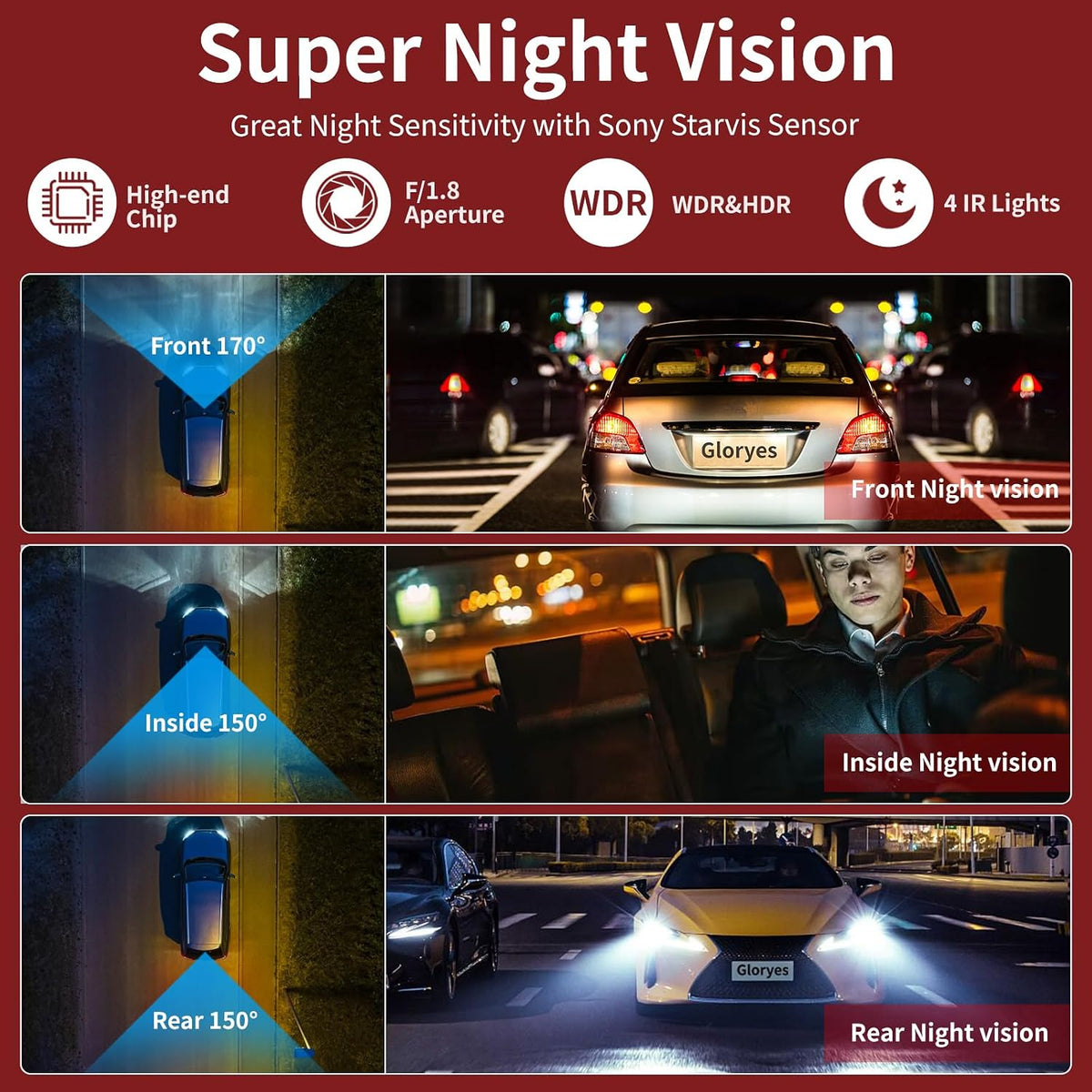 3 Channel Dash Cam Front and Rear Inside,Dash Cam pro 2025,Interior Car Camera,2.5K Single Front,Dash Camera for Cars with IR Night Vision,24Hr Parking Monitor 1S Recording,Free 64G Card