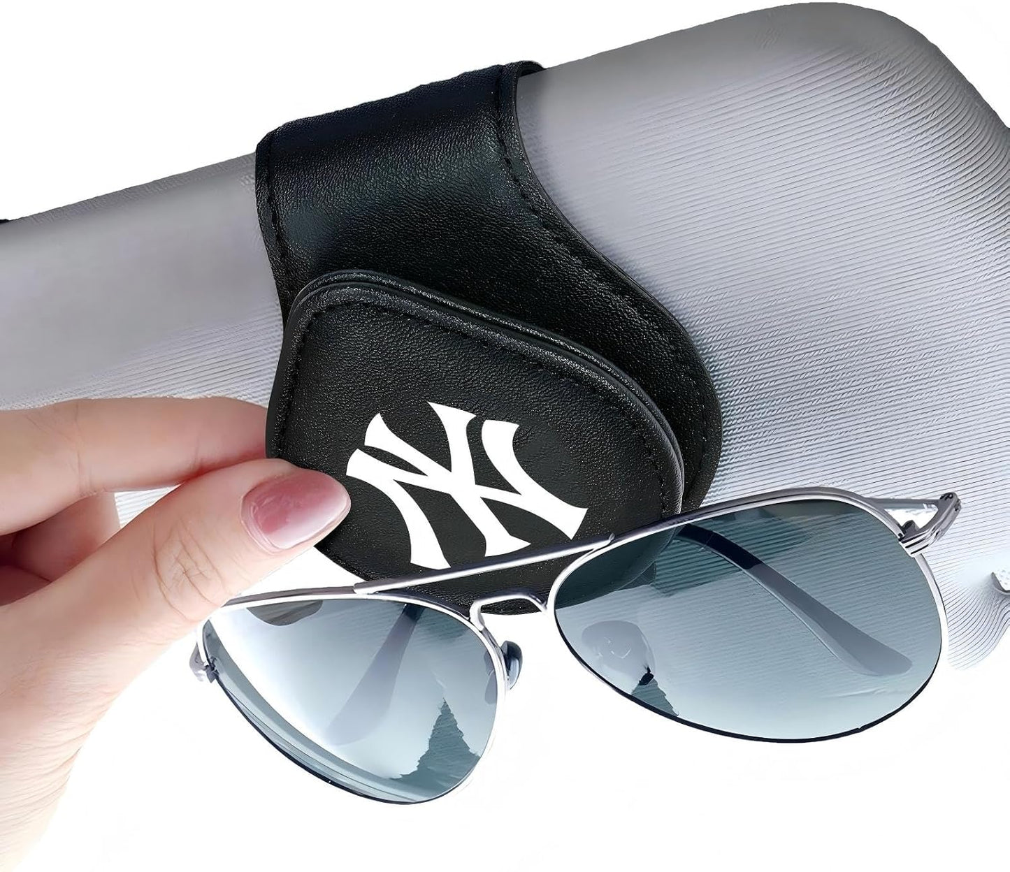 for MLB Los Angeles Dodgers Car Visor Sunglass Holder - Black Leather Eyeglass Case with Team Logo, Clip-On Sun Visor Organizer for Auto Interior, LA Dodgers Gifts