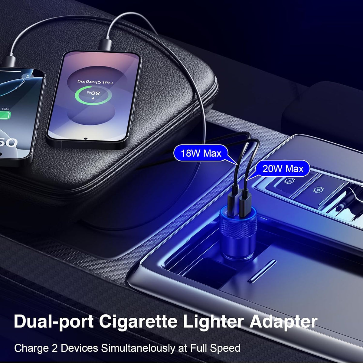 USB C Wall/Car Charger,38W Dual USB-C+USB-A Cigarette Lighter Adapter
