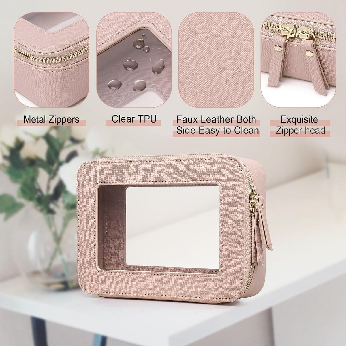 Pinkmik Clear Makeup Bag, (Pink, M)