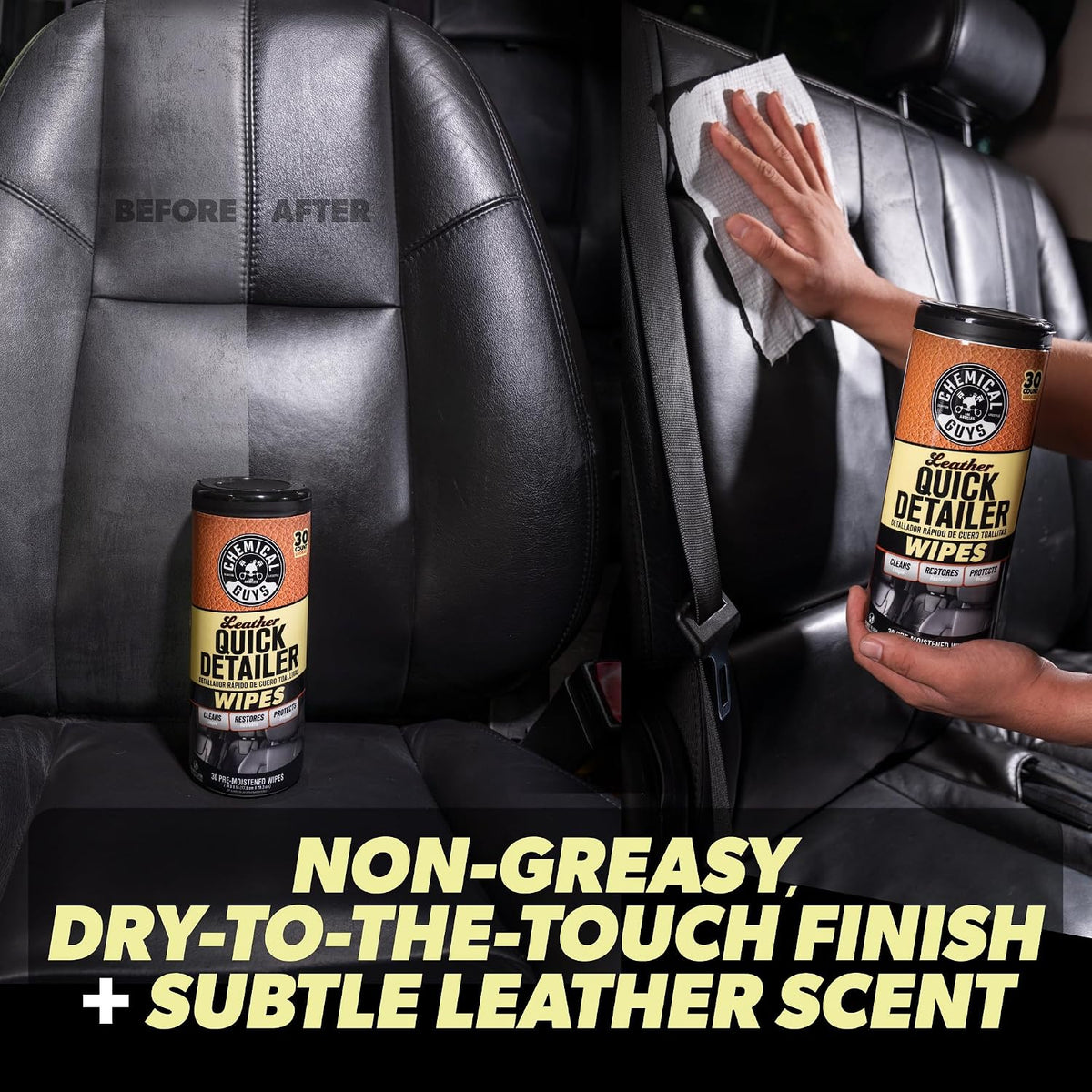 Chemical Guys, Leather Quick Detailer Conditioning Wipes, 30 Count, 2 Pack