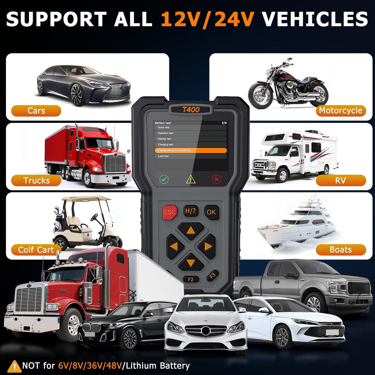 TopDiag T400 4-in-1 OBD2 Scanner Diagnostic Tool, Car Diagnostic Tool, 12V Battery Tester Check Engine Code Reader, Relay Tester, Fuel Injector Tester for Any Vehicle with an OBDII Port