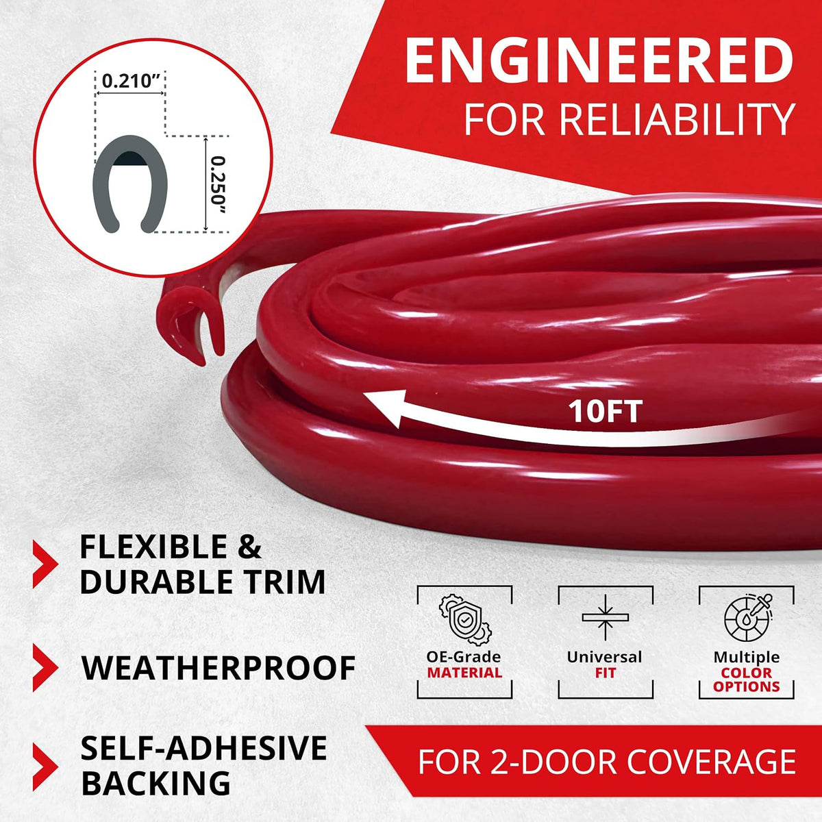 All-Fit Automotive Car Door Edge Protector Made in the USA (10 Ft - Red)
