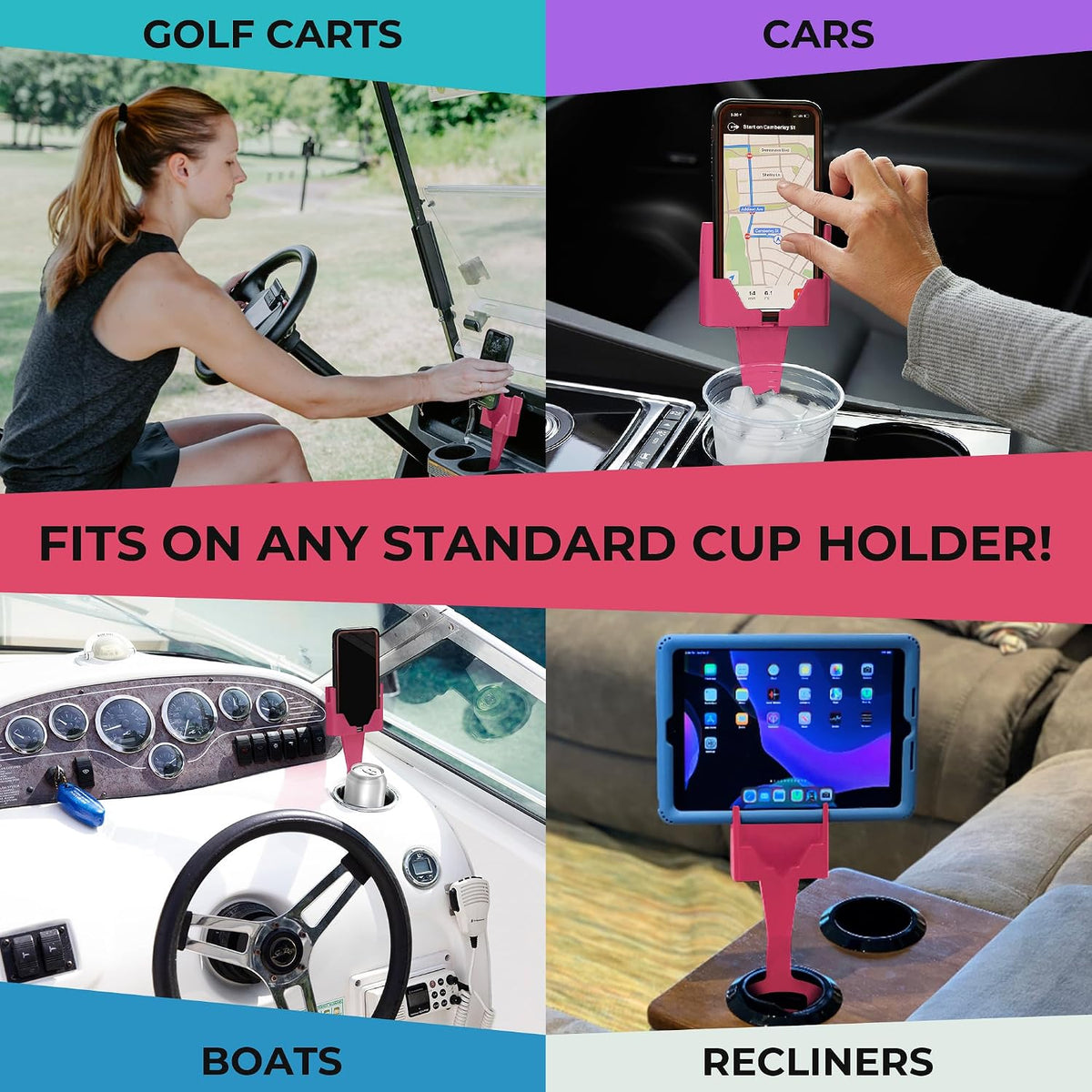 Cup Holder Phone Holder Mount for Car - Universal Adjustable Expander Cradle Hands-Free Driving - Compatible with All Smartphones Car Mount for iPhone Samsung Google Android Mobile Accessories Pink