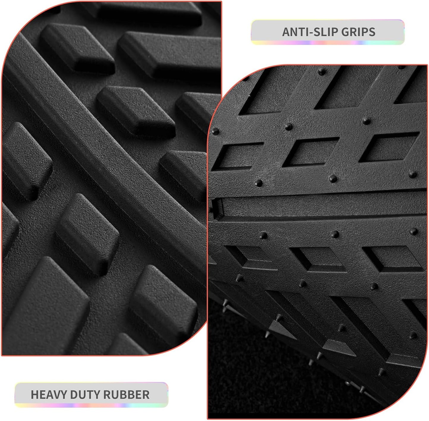 PIC AUTO Car Floor Mats, Red Aluminum-Molded with Full-Circle Iridescent Inlay Strip Car Mats, Universal-Fit Rubber Mats for Cars, Trucks & SUVs, All-Weather, Non-Slip, Easy-to-Clean Interior Mats
