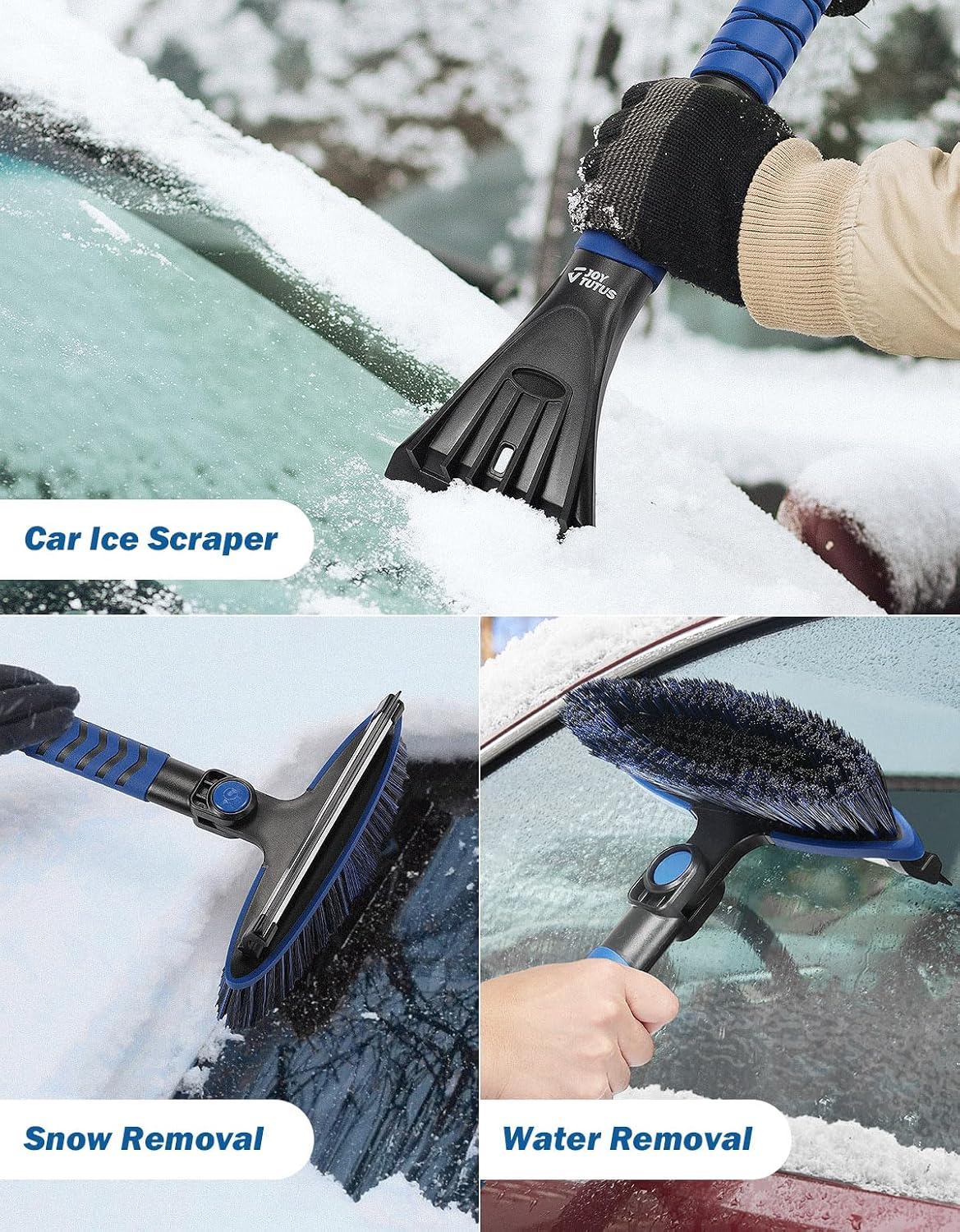 JOYTUTUS 41.5″ Extendable Snow Brush and Ice Scraper, 270°Pivoting Snow Scraper Brush for Car Windshield, Telescoping Ice Scraper, Foam Grip, Heavy Duty Snow Remover for Cars, Trucks, SUV (Blue)