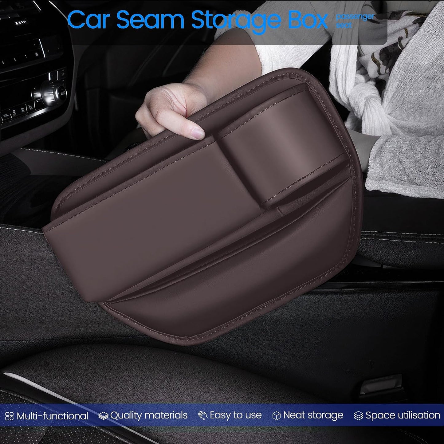 2-Pack Car Seat Gap Filler &amp; Organizer - Leather Car Storage Box with Cup Holder, Seat Gap Storage Box for Driver &amp; Passenger, Car Accessories for Women and Men (Brown)