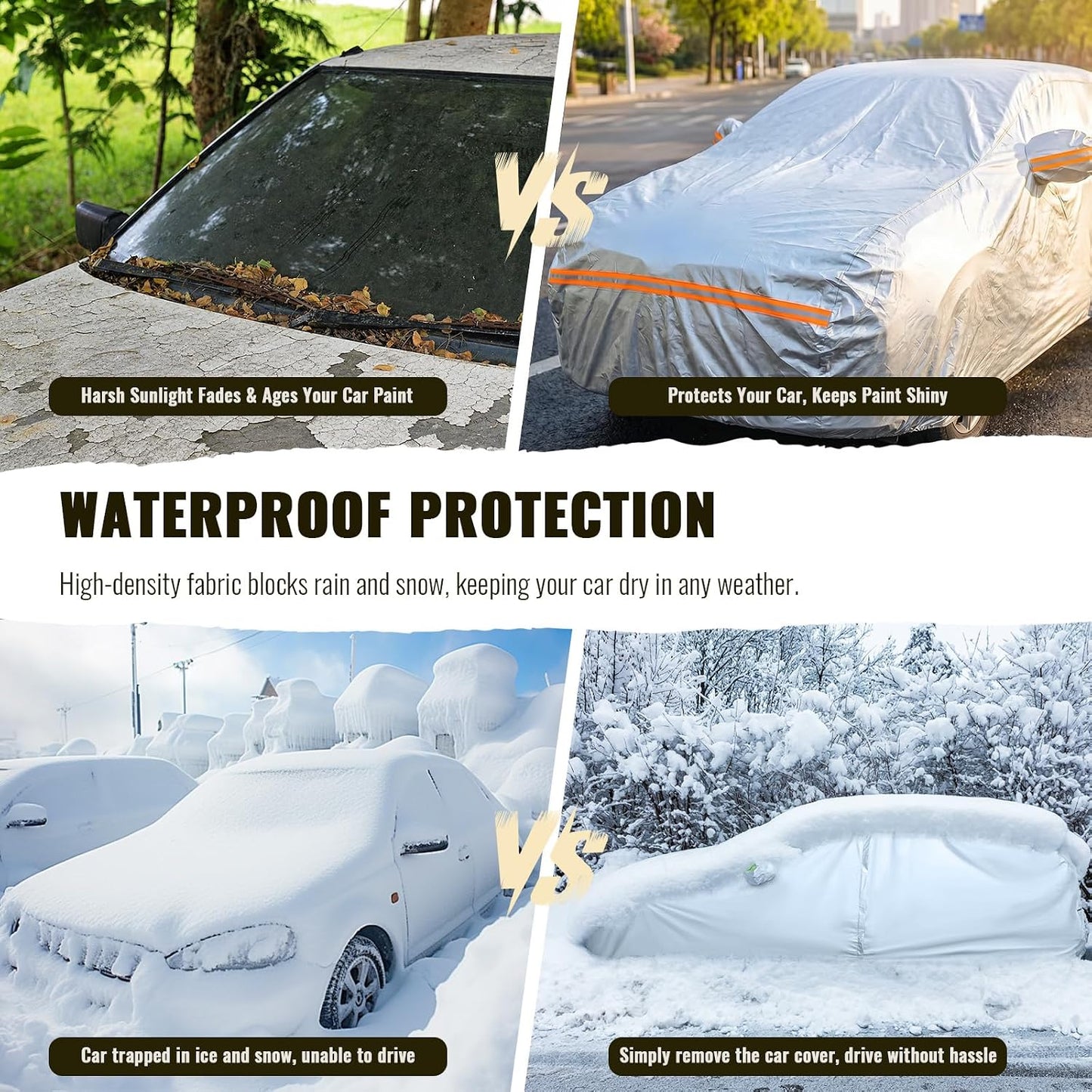 TUCAREST 6 Layers Full Car Cover for Sedan/Wagon/Coupe/Hatchback - Waterproof, Insulated, Anti-UV, Snow-Proof, Anti-Wind, All-Weather, Thickened Protection, up to 191 in